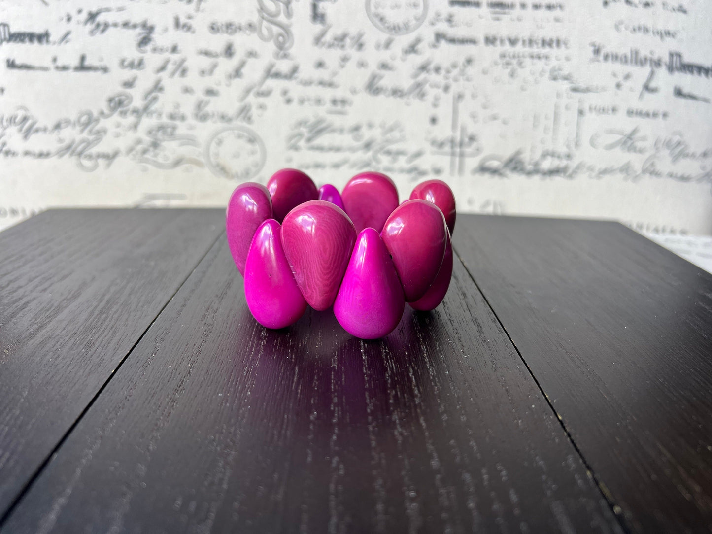 Magenta pink bracelet Tagua jewelry Huge bracelet Chunky bracelet cuff Statement beaded jewelry Fall fashion 2025s Elastic stretch bracelet