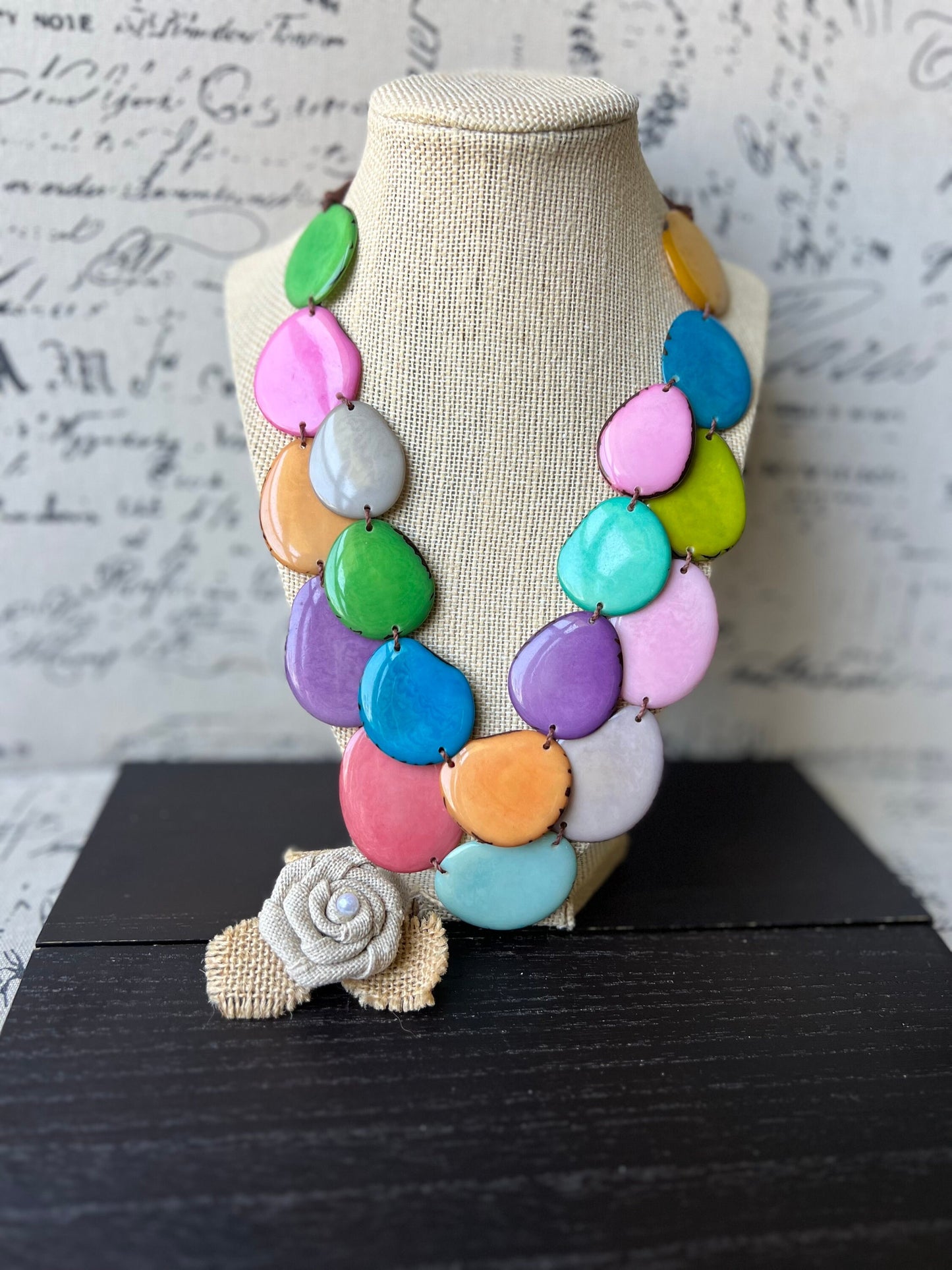 Rainbow statement necklace Tagua jewelry Spring fashion 2025 Big bold necklaces Wearable art Mothers day gifts for wife Artsy gifts