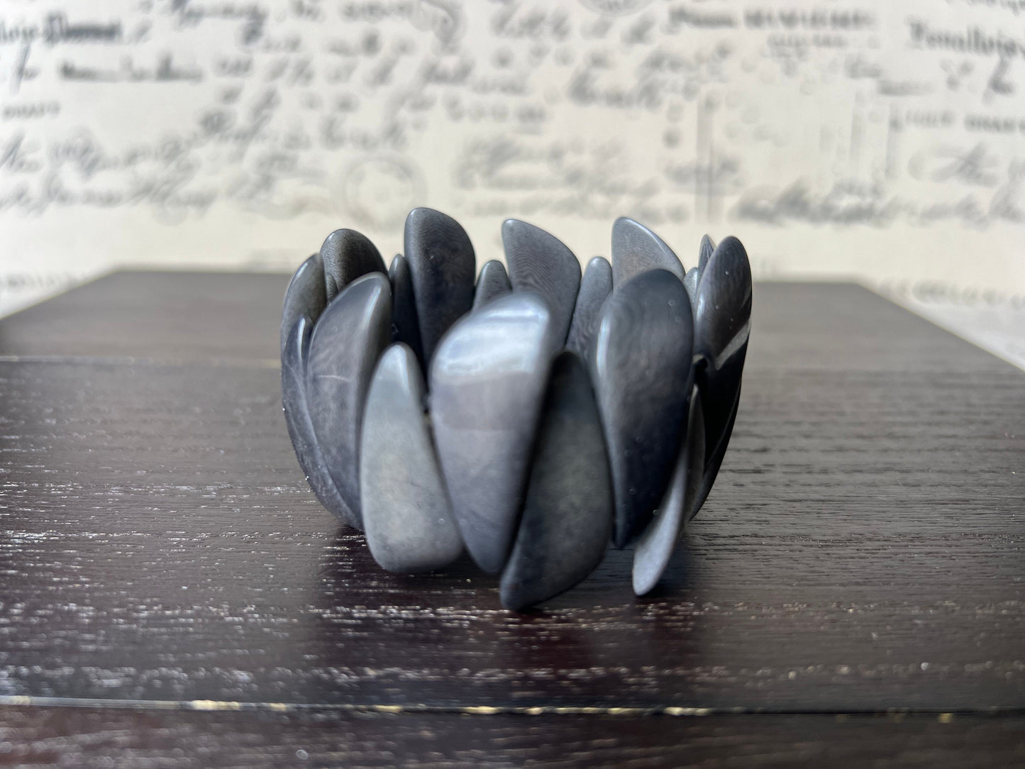 Dark grey bead bracelet Tagua jewelry Elastic stretch bangle Edgy bracelet for women Wearable art Handmade statement bracelet Artsy gifts