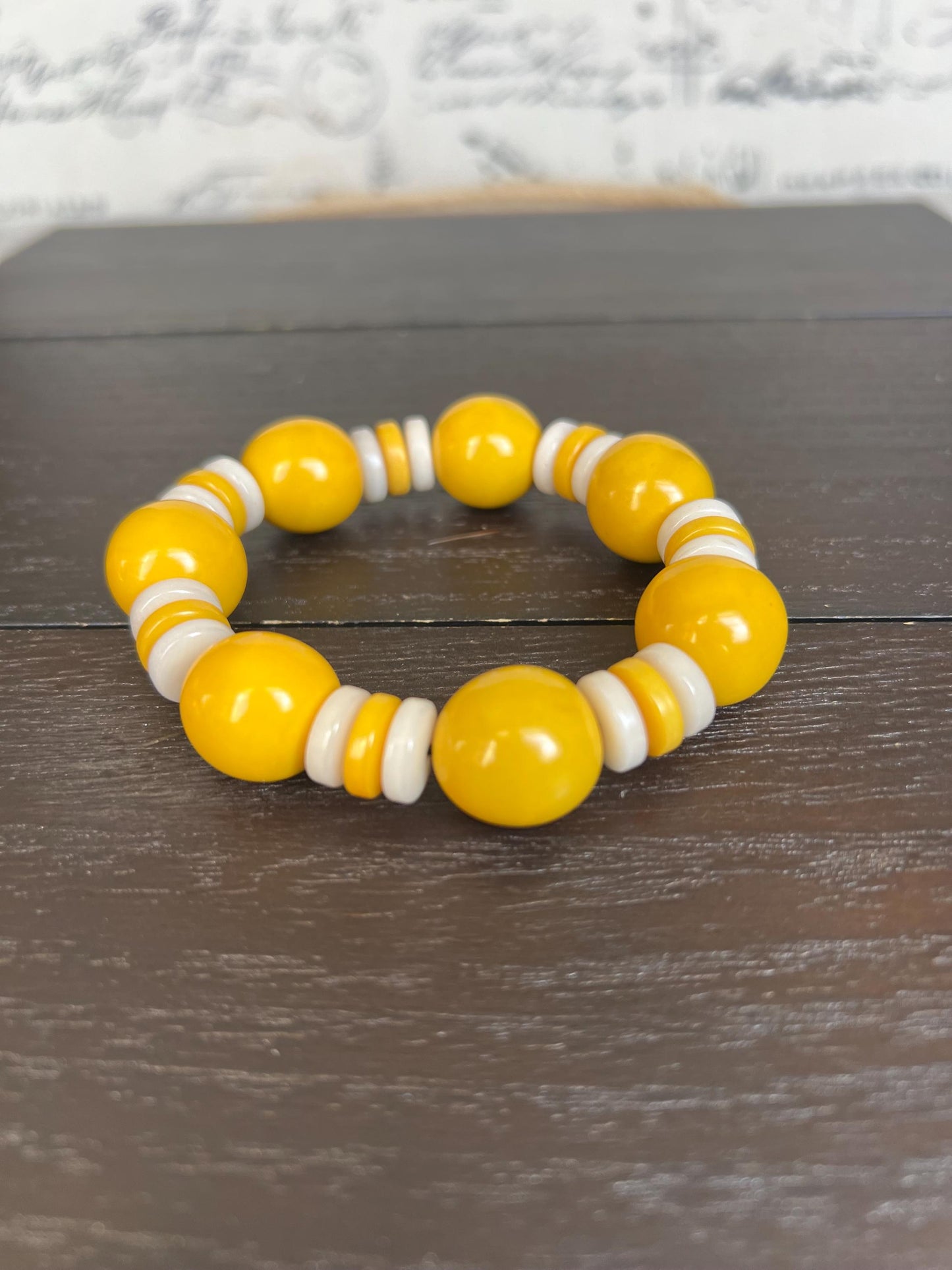Yellow statement bracelet Spring fashion 2025 Tagua jewelry Big bold bangle Mothers day gifts Stretch elastic bracelet Wearable art