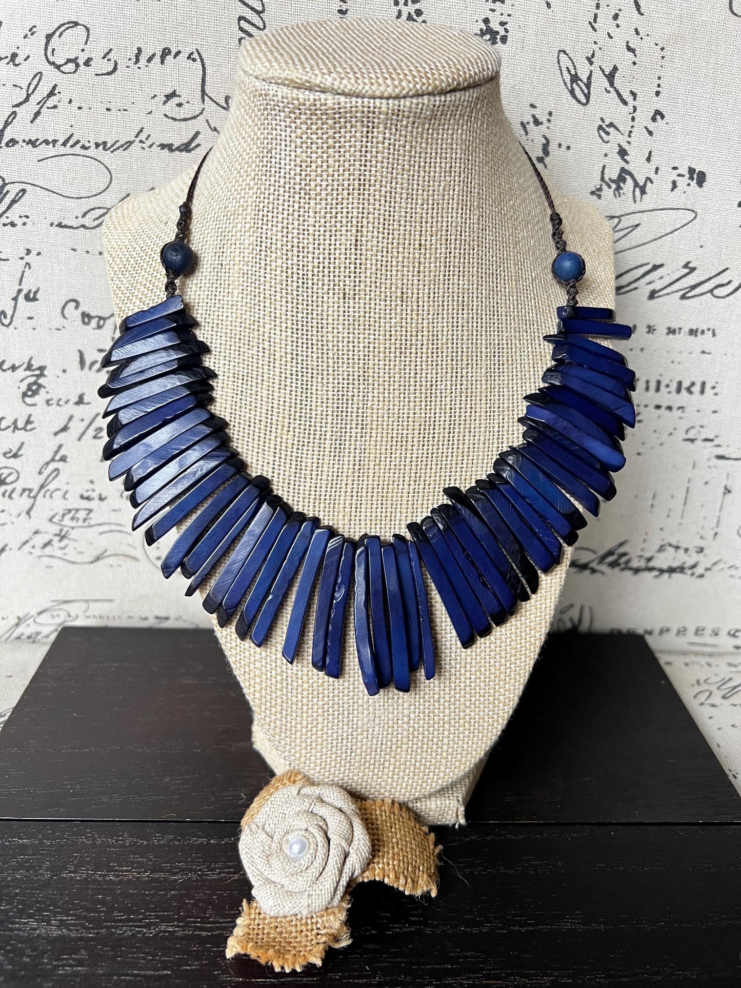 Blue Tagua necklace Handmade statement necklace Wearable art Adjustable cord Spiky beaded necklace Mothers day gifts Spring fashion 2025