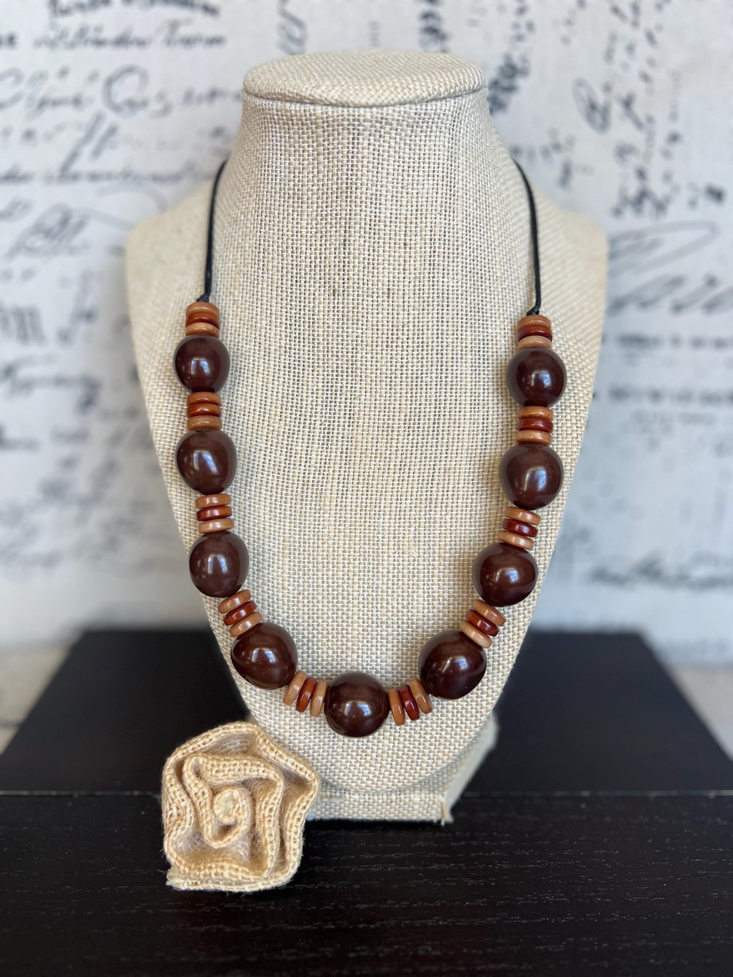 Brown statement necklace with bubblegum beads Trendy necklaces for woman Big bold necklace Adjustable cord Wearable art Fall fashion trend