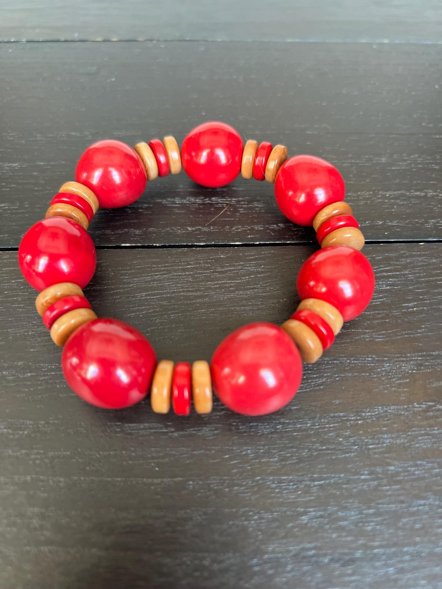 Red statement bracelet Mothers day gifts Tagua jewelry Big bangle Spring fashion Trendy custom jewelry Stretch elastic bangle Art to wear