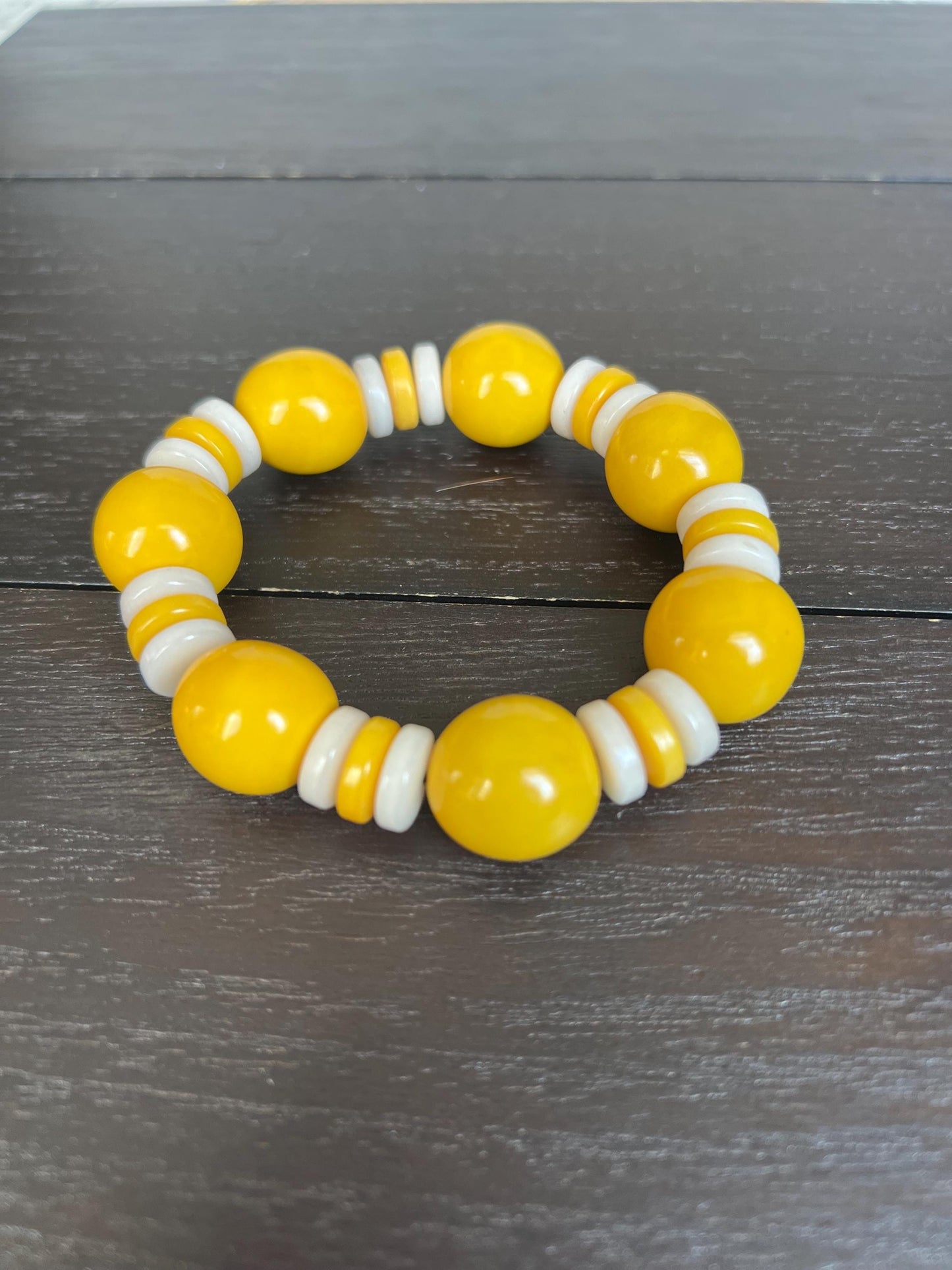 Yellow statement bracelet Spring fashion 2025 Tagua jewelry Big bold bangle Mothers day gifts Stretch elastic bracelet Wearable art