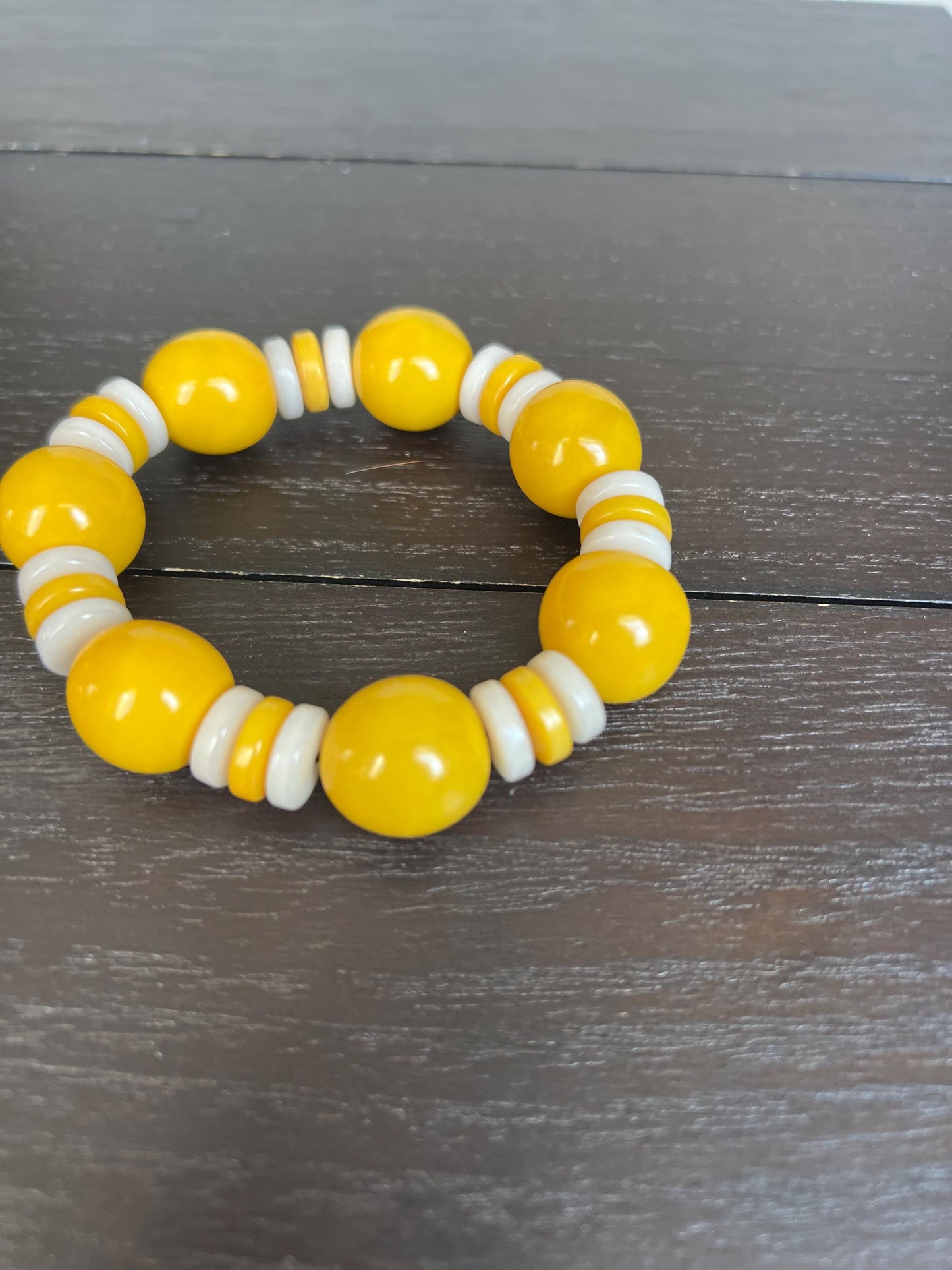 Yellow statement bracelet Spring fashion 2025 Tagua jewelry Big bold bangle Mothers day gifts Stretch elastic bracelet Wearable art