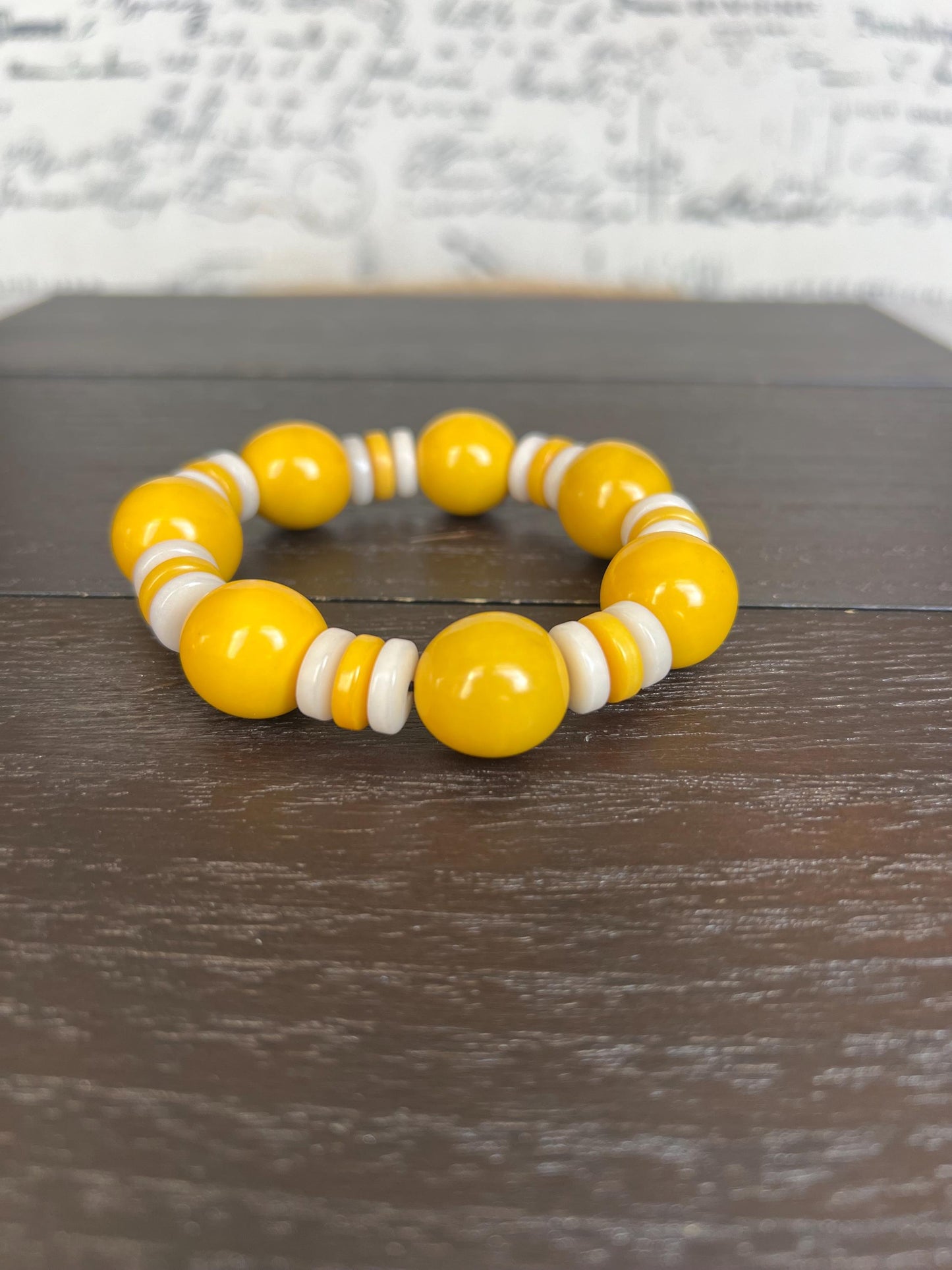 Yellow statement bracelet Spring fashion 2025 Tagua jewelry Big bold bangle Mothers day gifts Stretch elastic bracelet Wearable art