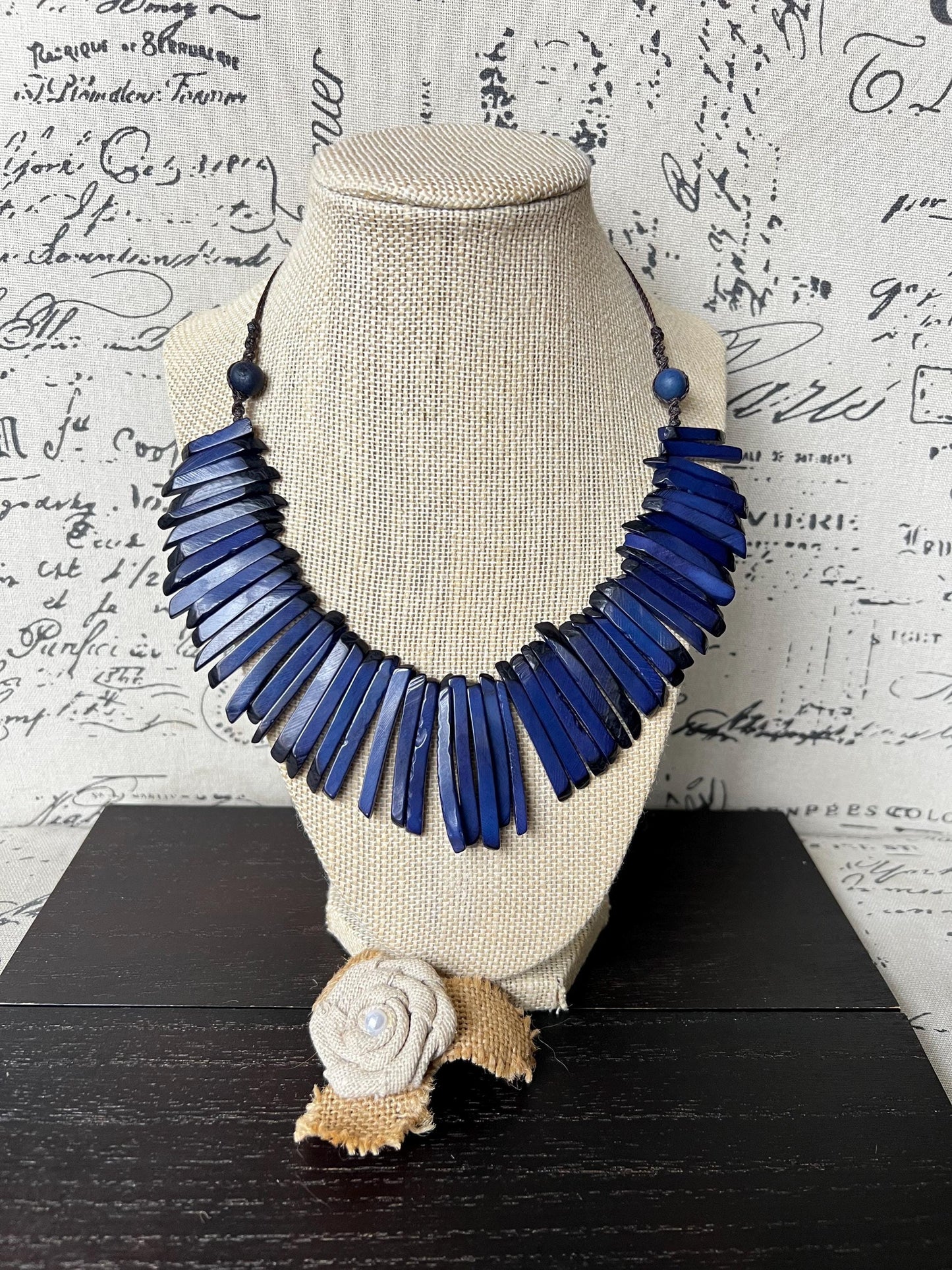 Blue Tagua necklace Handmade statement necklace Wearable art Adjustable cord Spiky beaded necklace Mothers day gifts Spring fashion 2025
