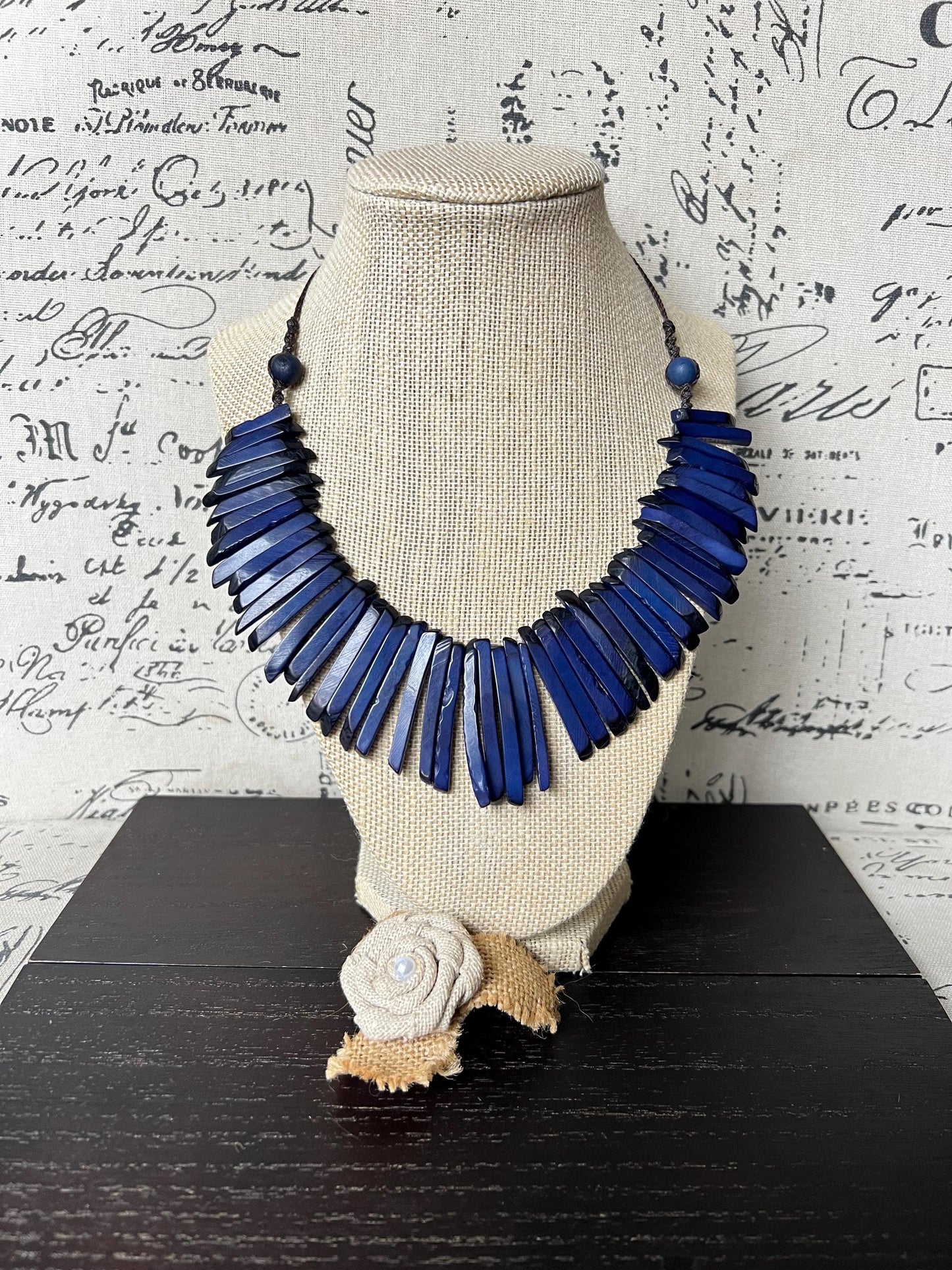 Blue Tagua necklace Handmade statement necklace Wearable art Adjustable cord Spiky beaded necklace Mothers day gifts Spring fashion 2025