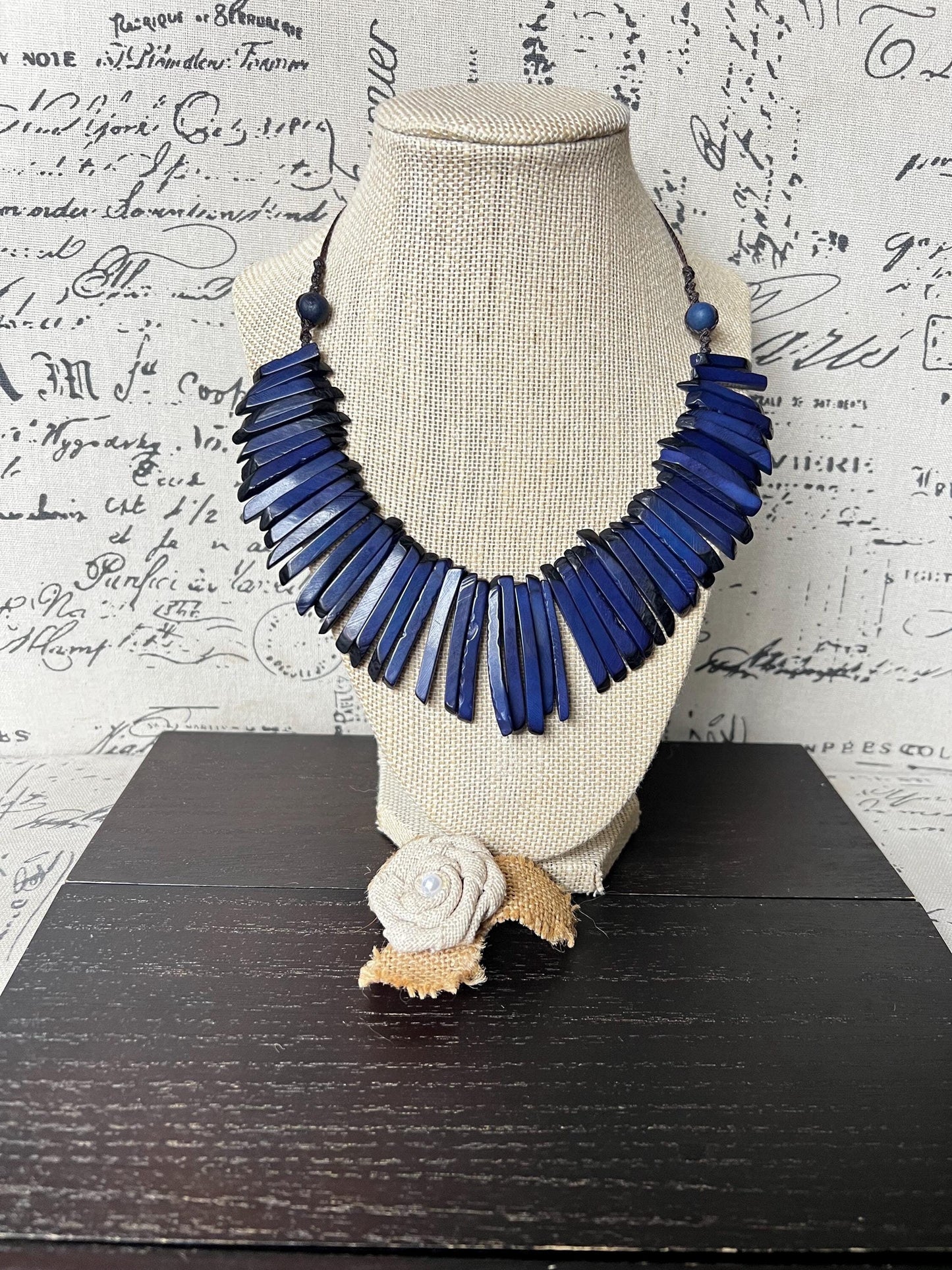 Blue tagua necklace. handmade in ecuador.Statement spiky necklace