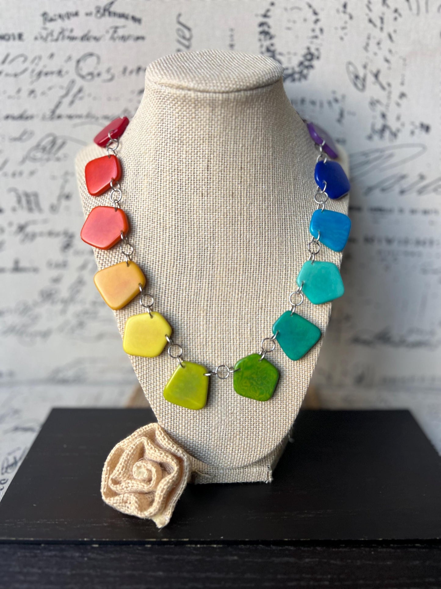 Rainbow beaded necklace Tagua jewelry Statement lightweight necklace Chocker style necklace Wearable art Multi color necklace Pride jewelry