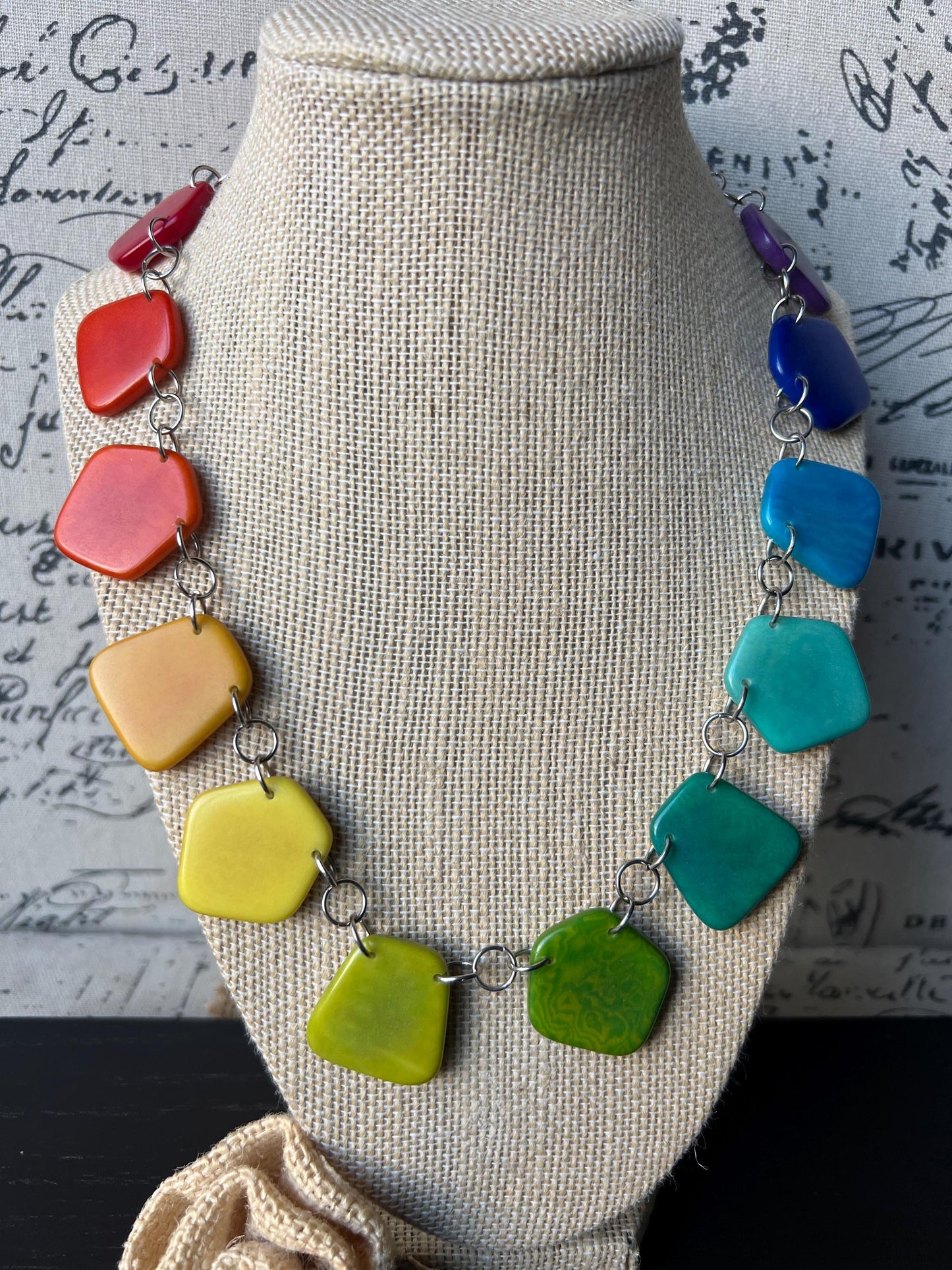 Rainbow beaded necklace Tagua jewelry Statement lightweight necklace Chocker style necklace Wearable art Multi color necklace Pride jewelry