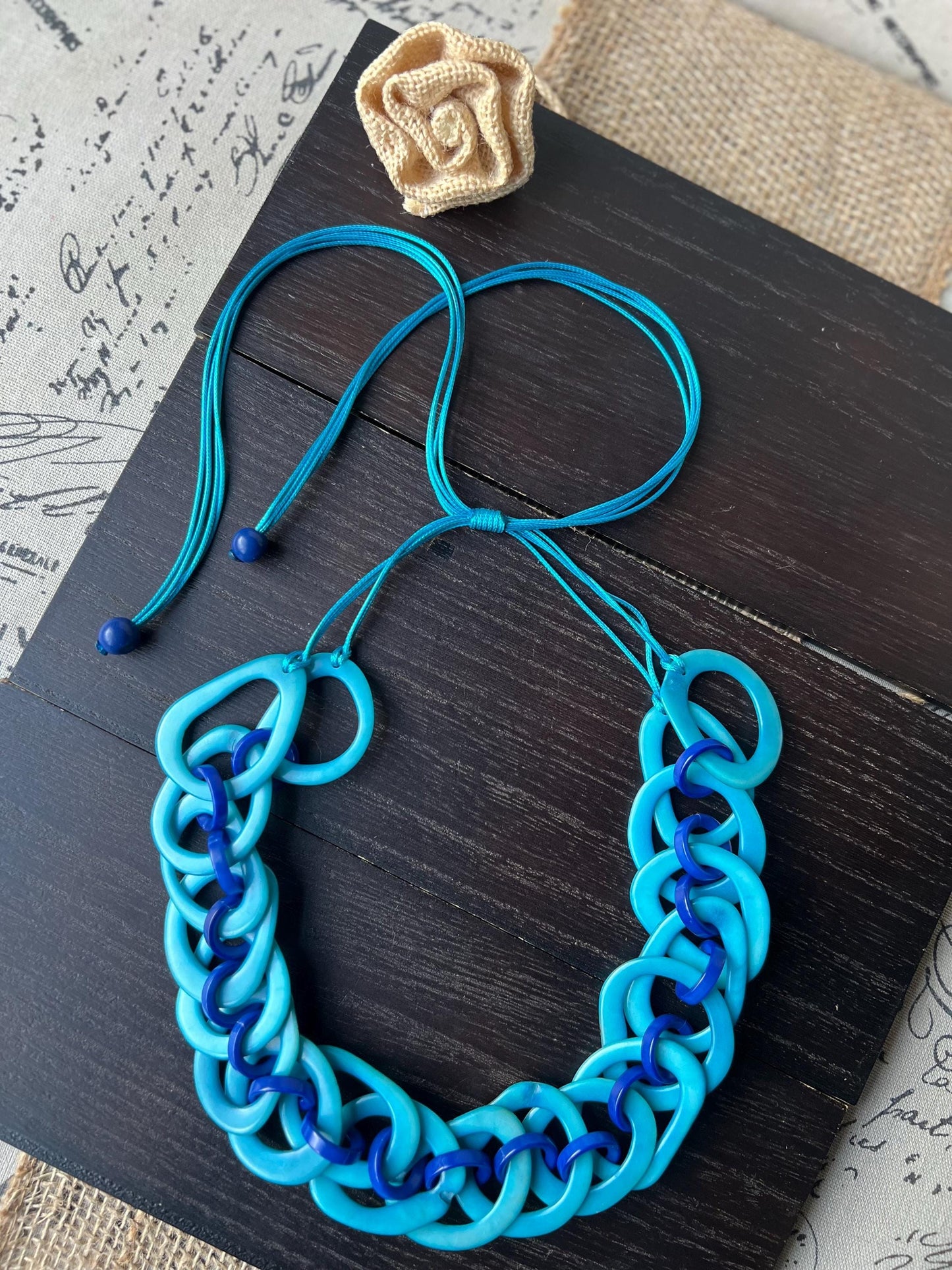 Turquoise statement necklace Tagua jewelry Adjustable cord Big bold necklaces Summer fashion Wearable Art Handmade beaded necklace