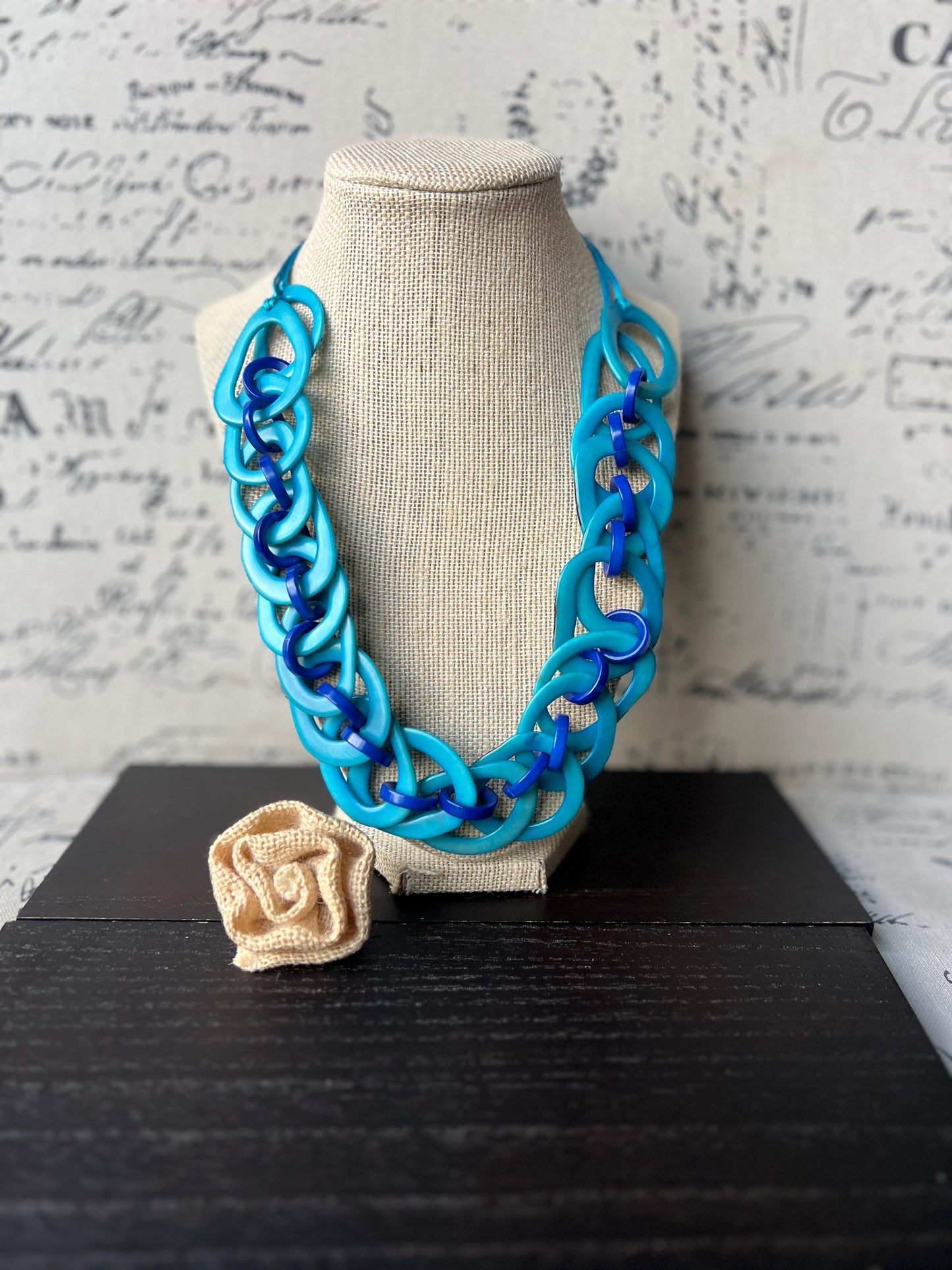 Turquoise statement necklace Tagua jewelry Adjustable cord Big bold necklaces Fall fashion Wearable Art Handmade beaded necklace