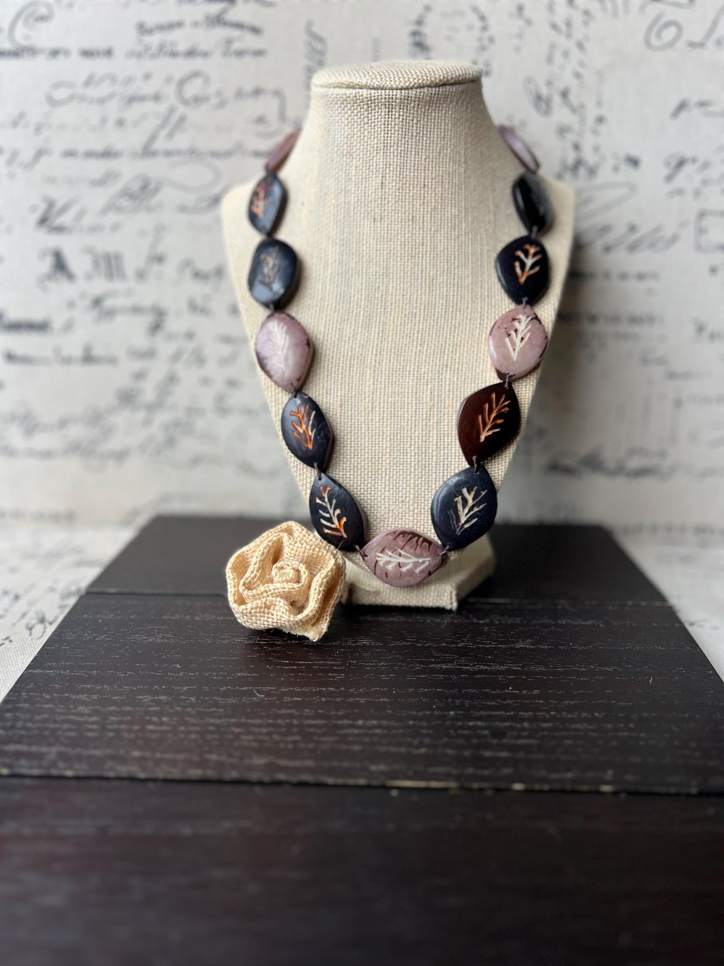 Brown leaf statement necklace Tagua necklace Spring fashion Handmade adjustable and lightweight Easter outfit Mother's day gifts