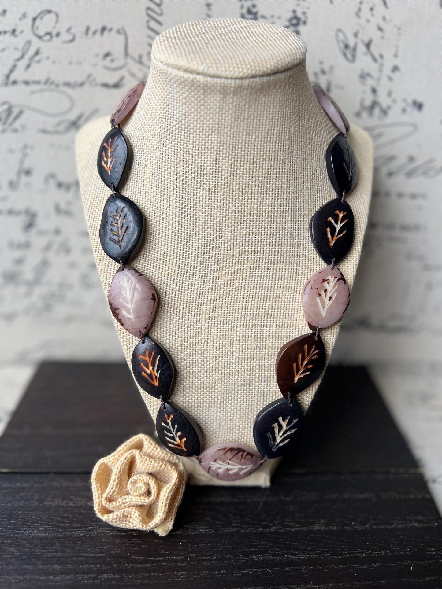 Brown leaf statement necklace Tagua necklace Spring fashion Handmade adjustable and lightweight Easter outfit Mother's day gifts