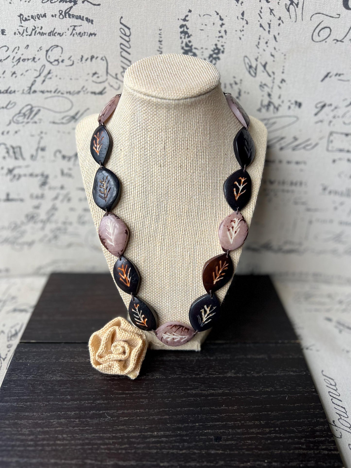 Brown leaf statement necklace Tagua necklace Spring fashion Handmade adjustable and lightweight Easter outfit Mother's day gifts