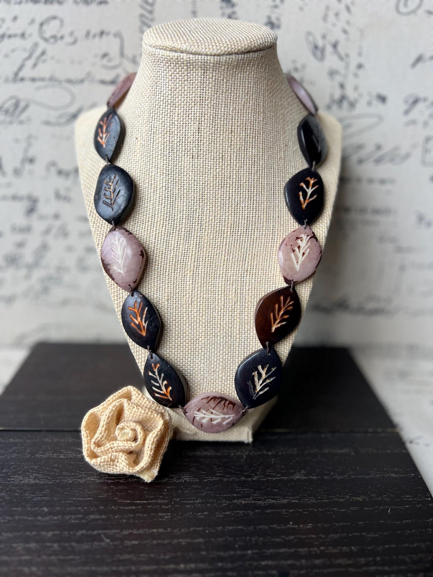 Brown leaf statement necklace Tagua necklace Fall fashion Handmade adjustable and lightweight Easter outfit Mother's day gifts