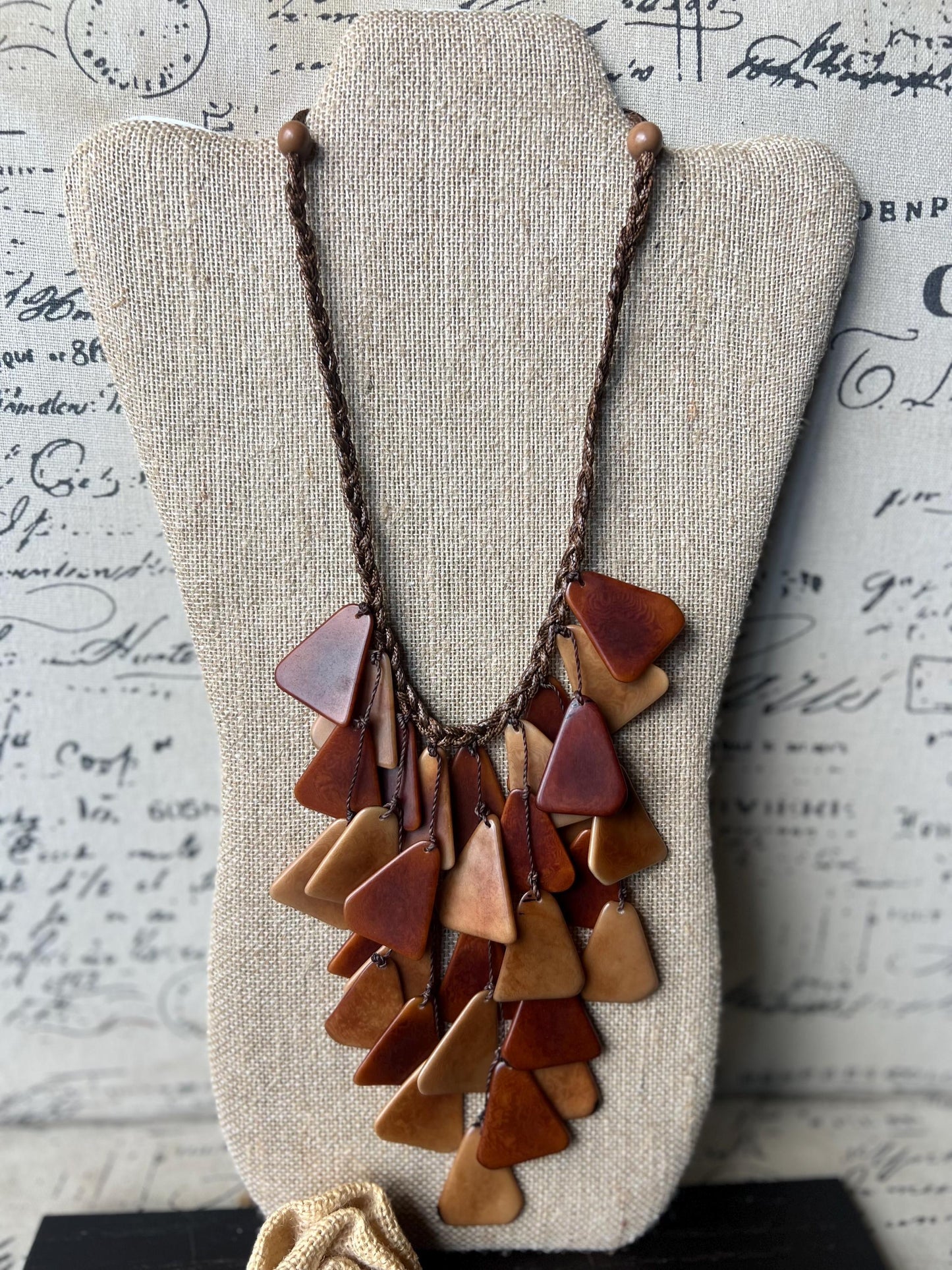 Brown statement necklace Tagua jewelry Fashion necklace for women Waterfall necklace adjustable cord Cascade necklaceSummer fashion
