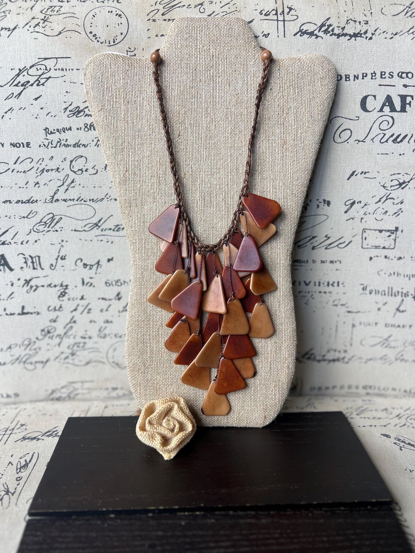 Brown statement necklace Tagua jewelry Fashion necklace for women Waterfall necklace adjustable cord Cascade necklaceSummer fashion