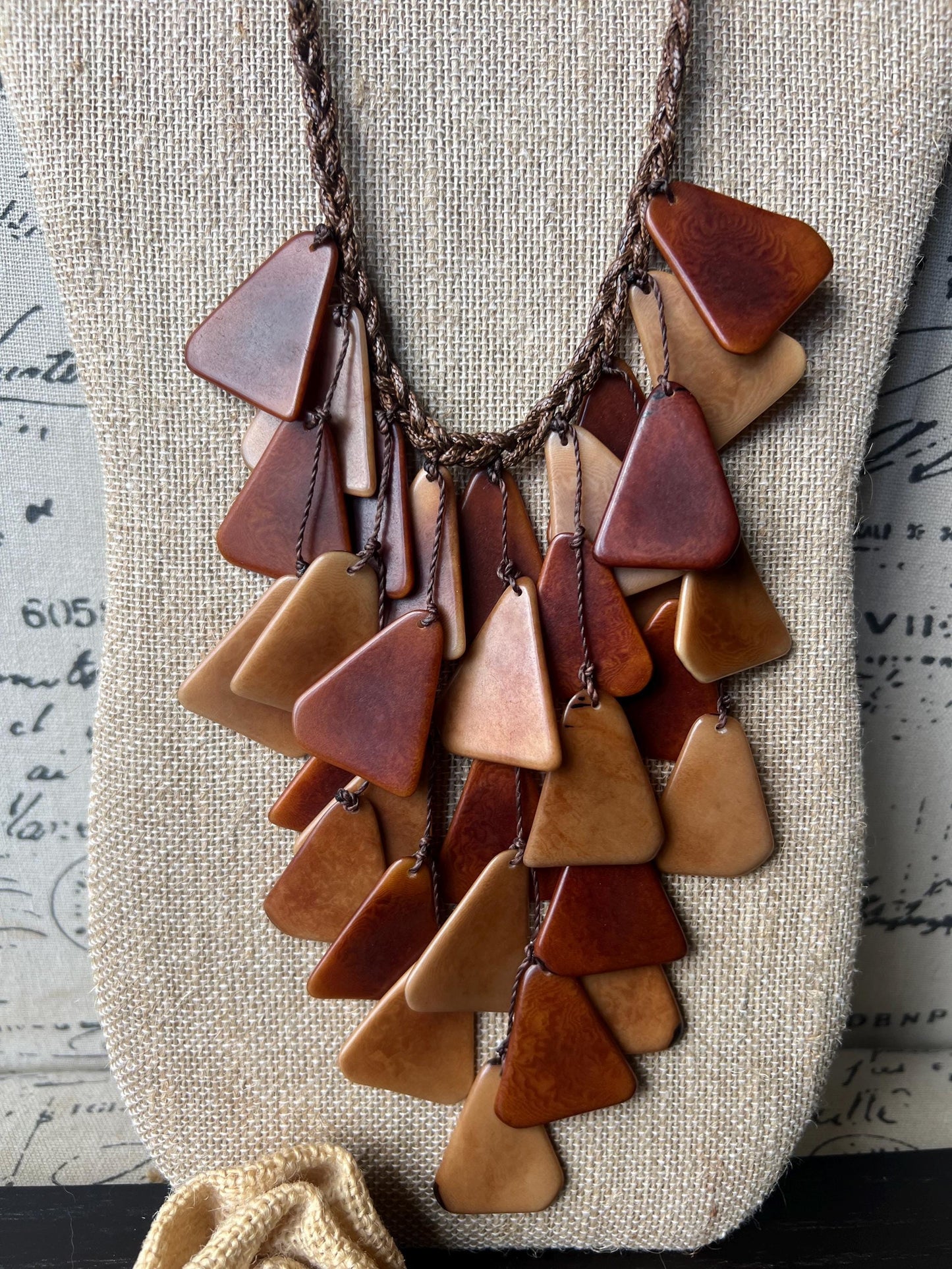 Brown statement necklace Tagua jewelry Fashion necklace for women Waterfall necklace adjustable cord Cascade necklaceSummer fashion