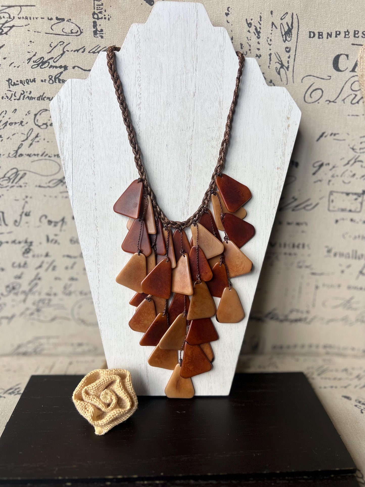 Brown statement necklace Tagua jewelry Fashion necklace for women Waterfall necklace adjustable cord Cascade necklaceSummer fashion
