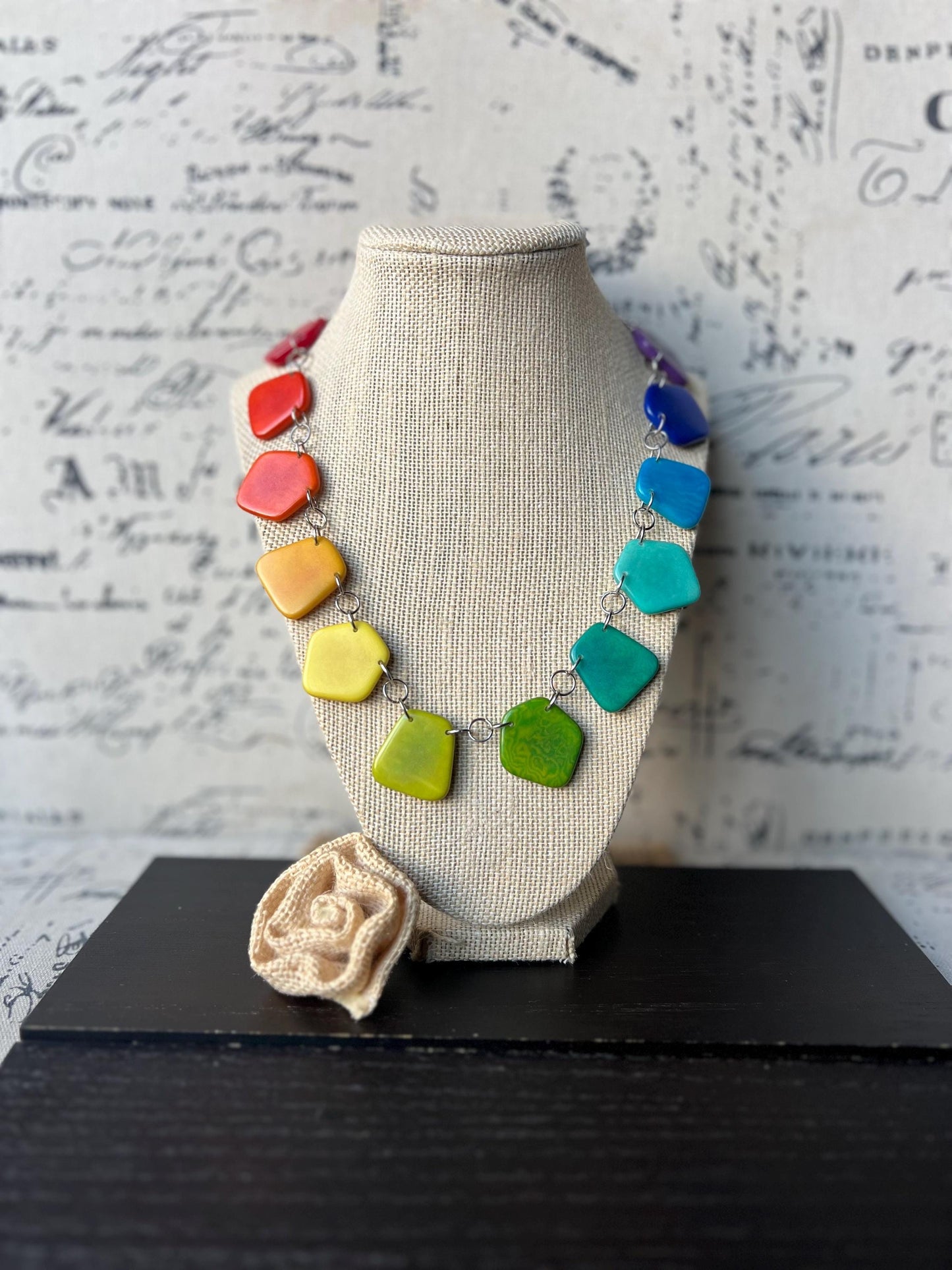 Rainbow beaded necklace Tagua jewelry Statement lightweight necklace Chocker style necklace Wearable art Multi color necklace Pride jewelry