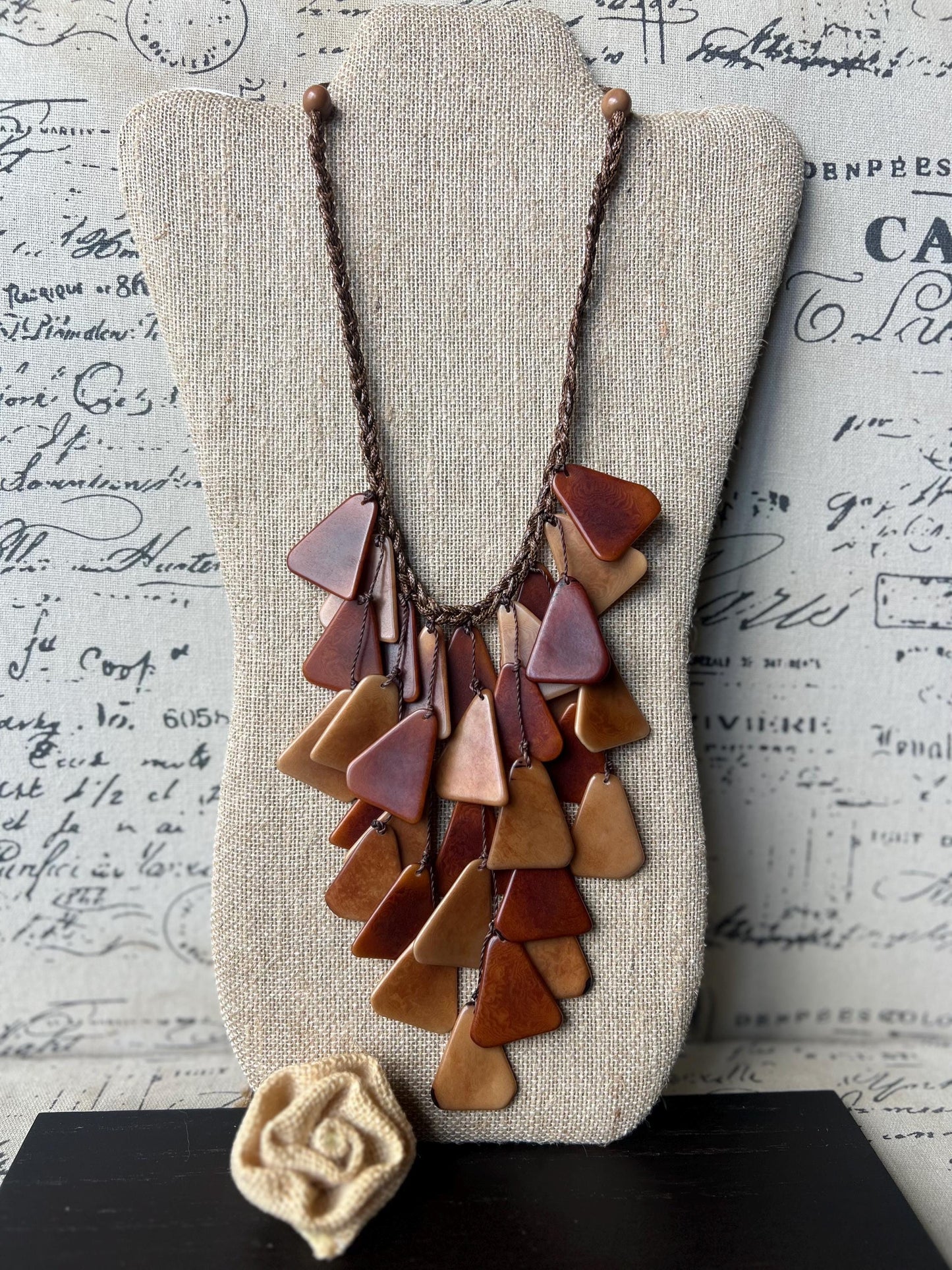 Brown statement necklace Tagua jewelry Fashion necklace for women Waterfall necklace adjustable cord Cascade necklaceSummer fashion