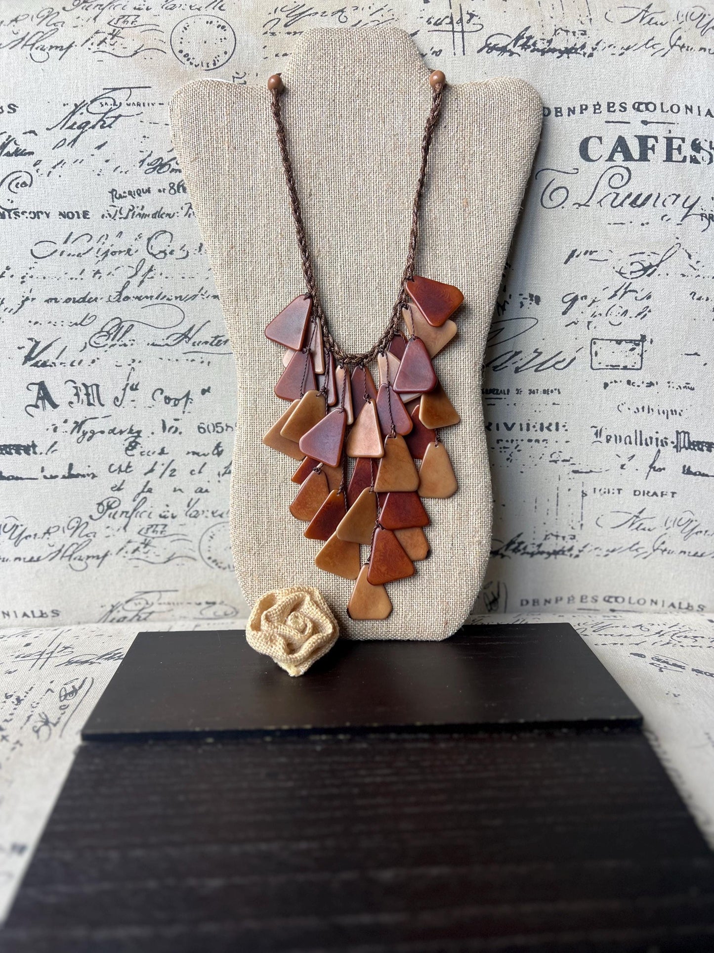 Brown statement necklace Tagua jewelry Fashion necklace for women Waterfall necklace adjustable cord Cascade necklaceSummer fashion