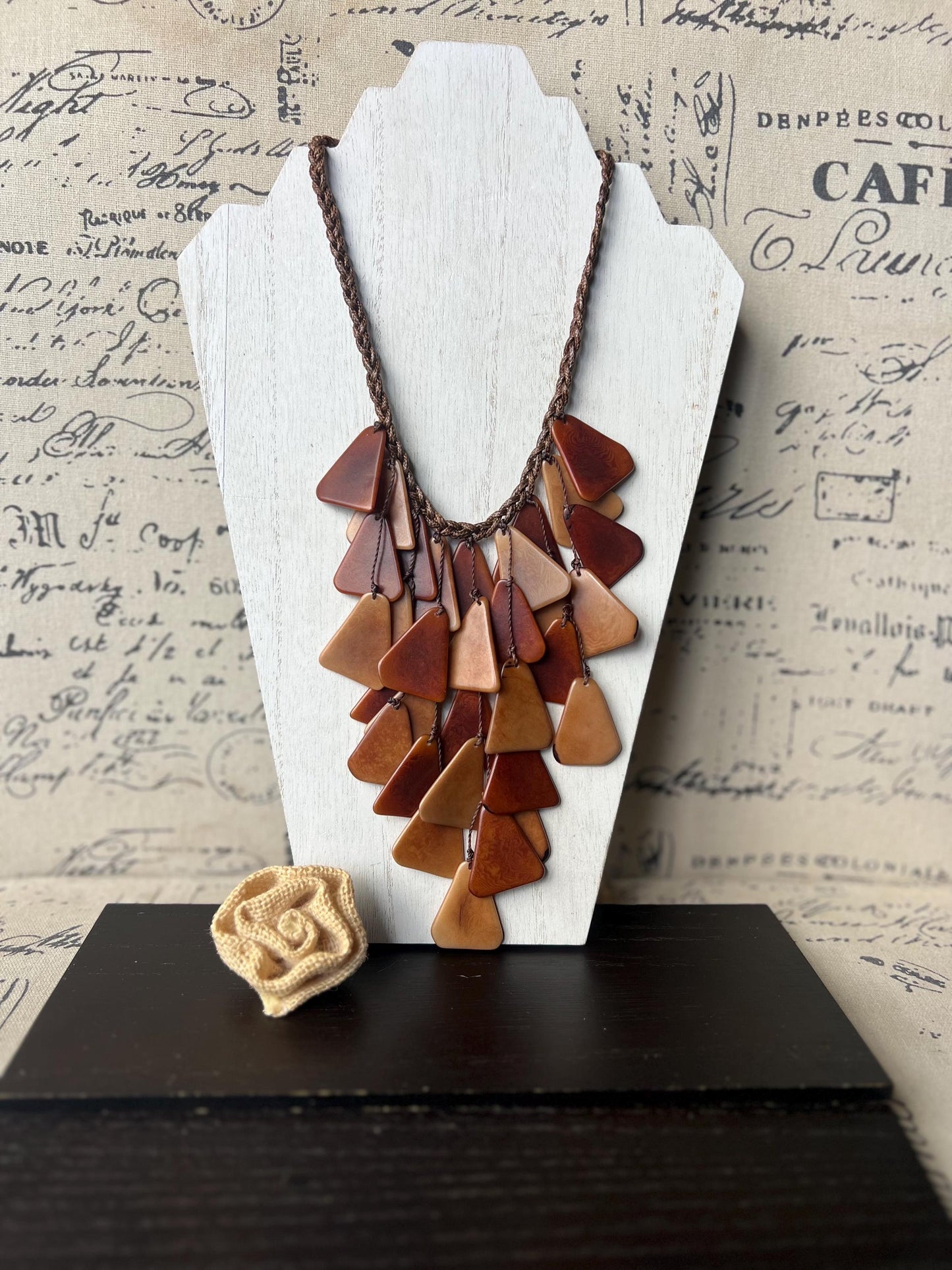 Brown statement necklace Tagua jewelry Fashion necklace for women Waterfall necklace adjustable cord Cascade necklaceSummer fashion