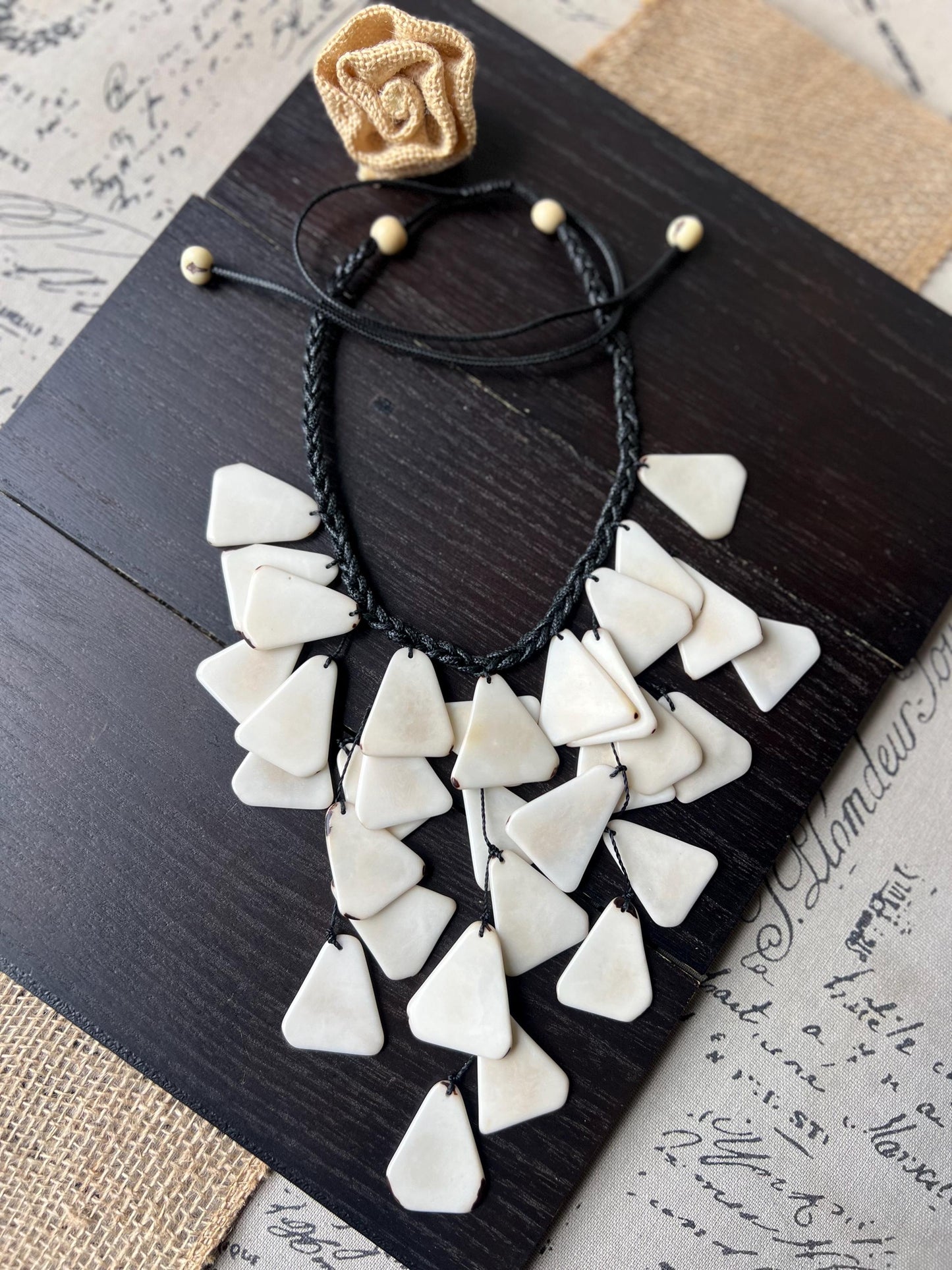 White statement necklace 14 year wedding anniversary gift for wife Tagua jewelry Big bold chunky necklace Summer fashion Trendy jewelry