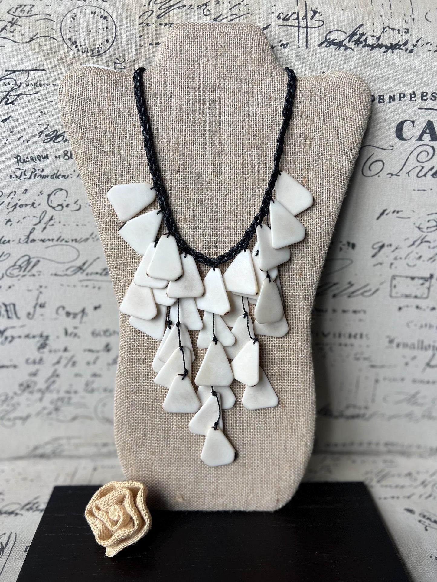 White statement necklace 14 year wedding anniversary gift for wife Tagua jewelry Big bold chunky necklace Fall fashion Trendy jewelry