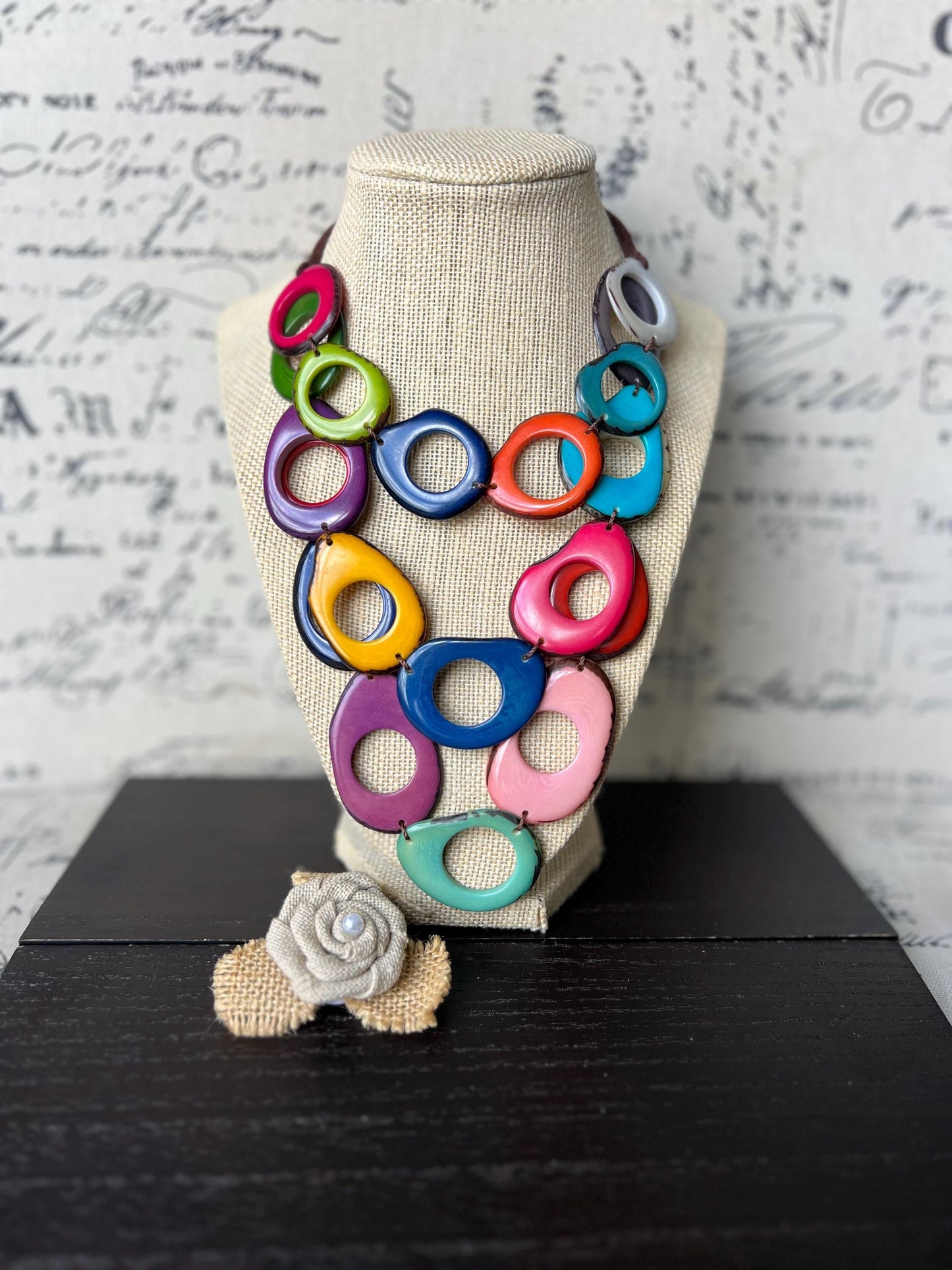 Multi layer beaded Necklace Rainbow statement necklace Wearable art Art to wear necklace Adjustable cord Triple strand Mothers day gifts