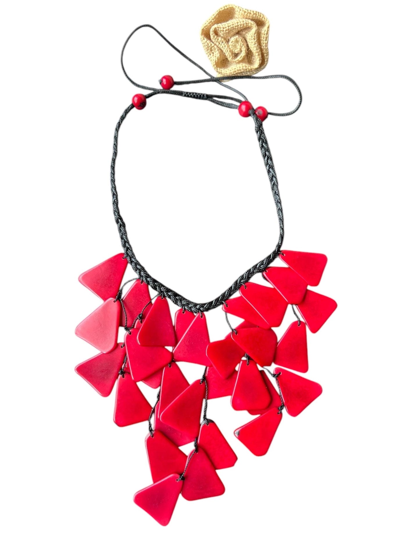 Red statement necklace Tagua jewelry Mothers day gifts Big bold chunky necklace Cascade necklace Wearable art Waterfall necklace Art to wear