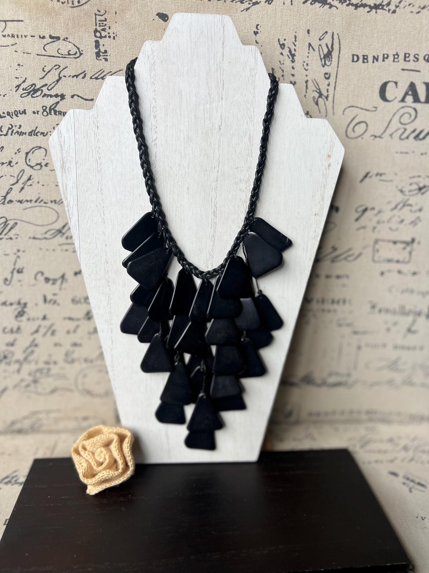 Black statement necklace Waterfall necklace Adjustable cord Wearable art Mothers day gifts Tagua jewelry Big bold necklace Spring fashion