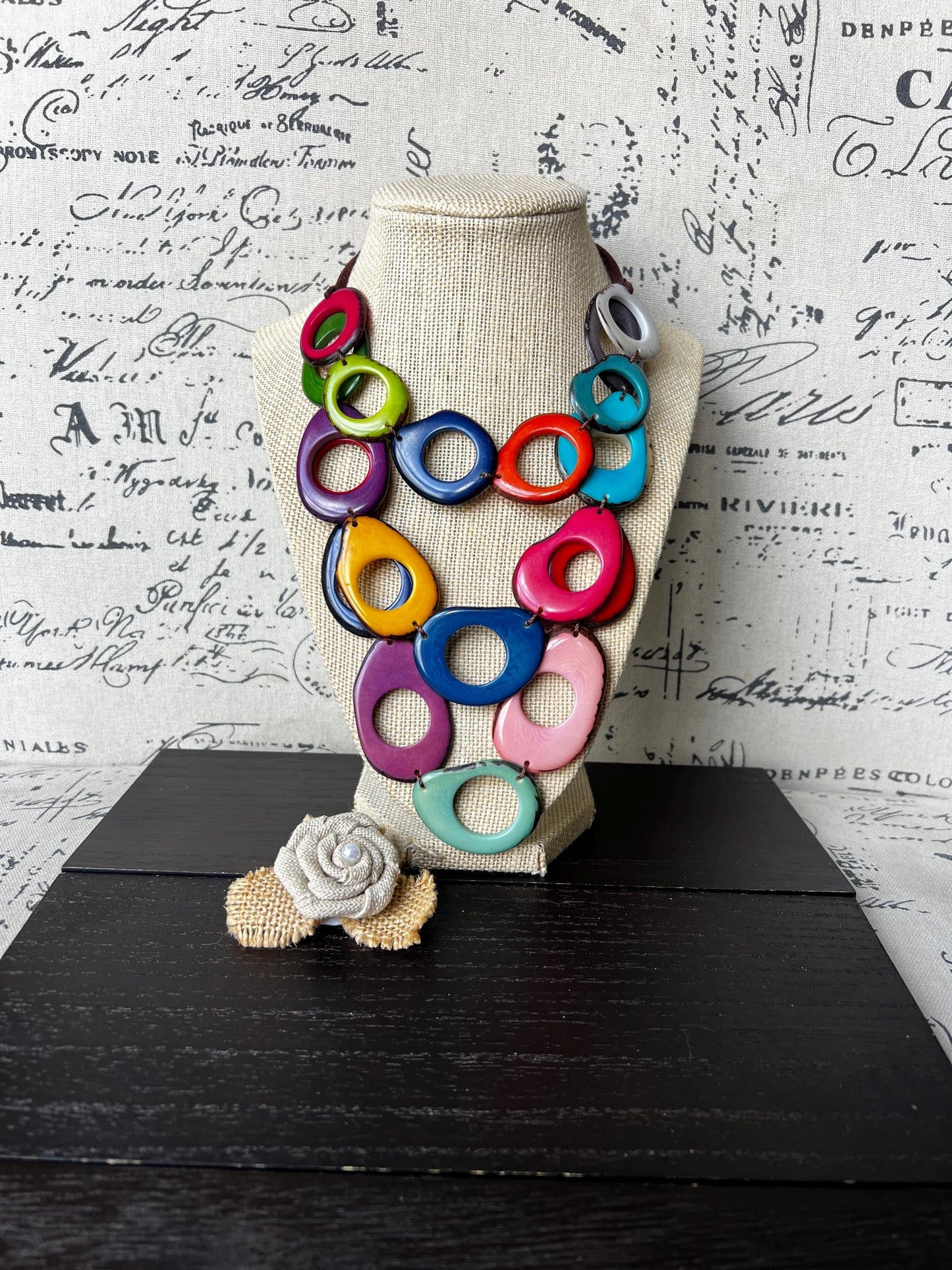 Multi layer beaded Necklace Rainbow statement necklace Wearable art Art to wear necklace Adjustable cord Triple strand Mothers day gifts