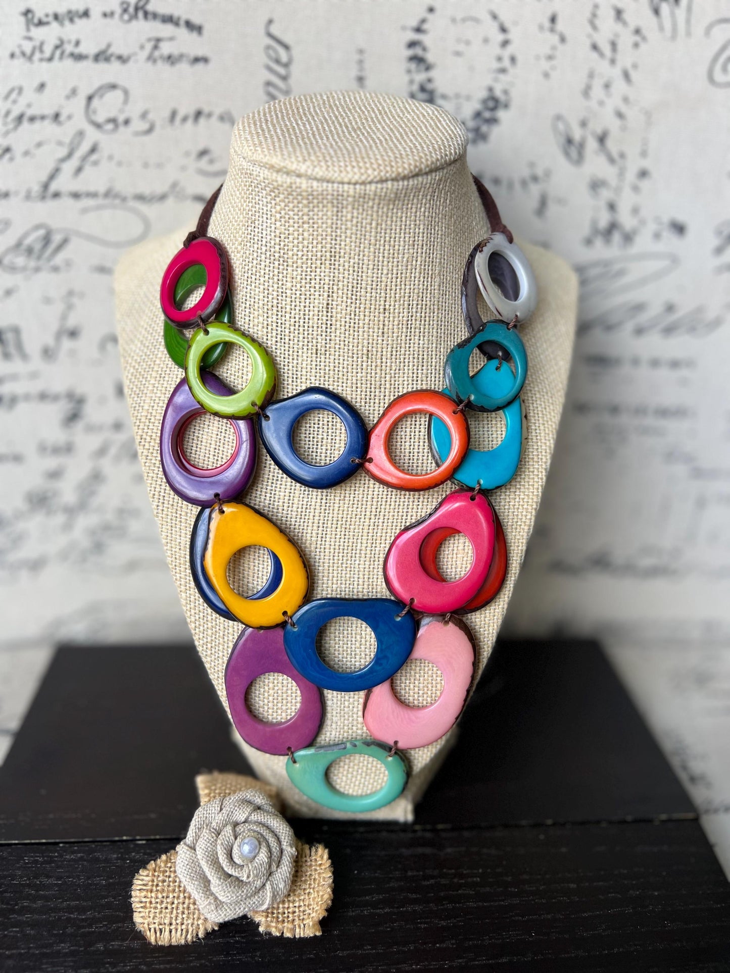 Multi layer beaded Necklace Rainbow statement necklace Wearable art Art to wear necklace Adjustable cord Triple strand Mothers day gifts