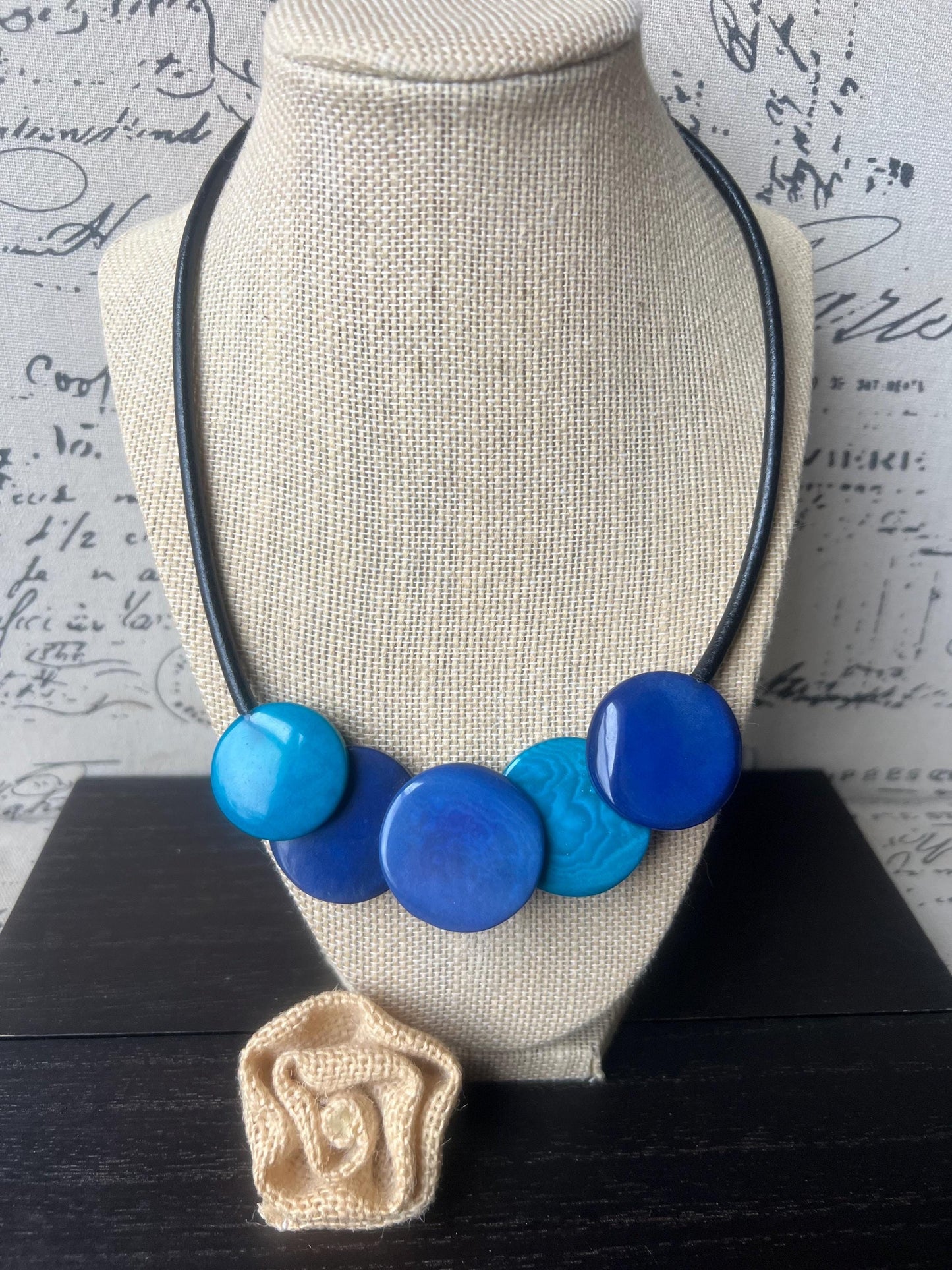 Blue statement necklace Tagua jewelry Beaded handmade necklace Geometric aesthetic necklace Art to wear Necklace with magnetic clasp