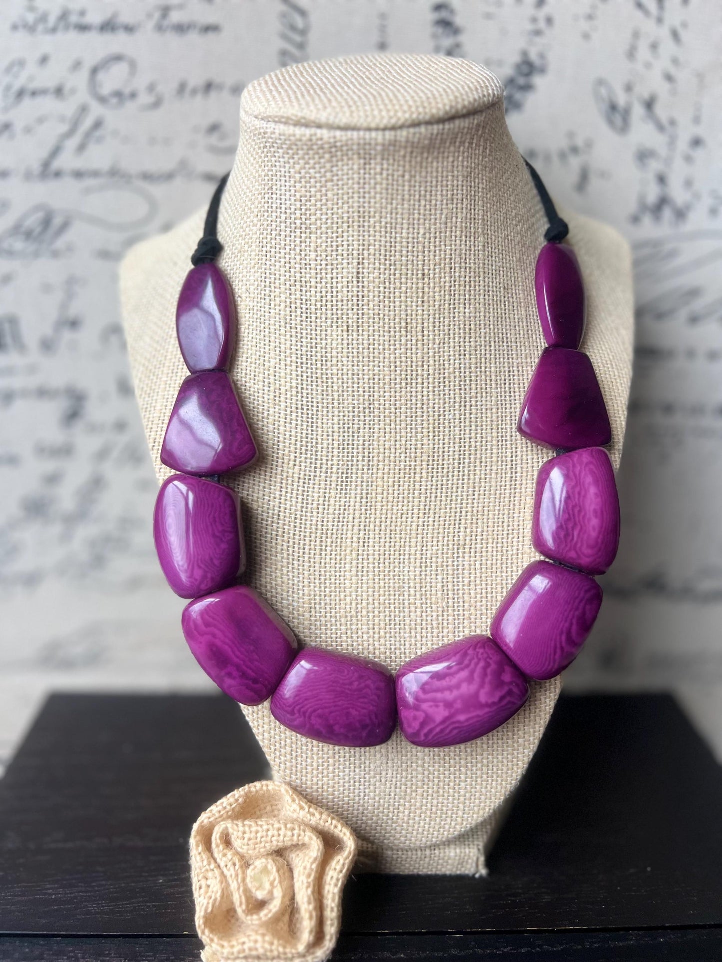 Purple beads necklace Tagua jewelry Adjustable cord Art to wear Big bead necklace women Mothers day gifts Spring fashion Statement necklace
