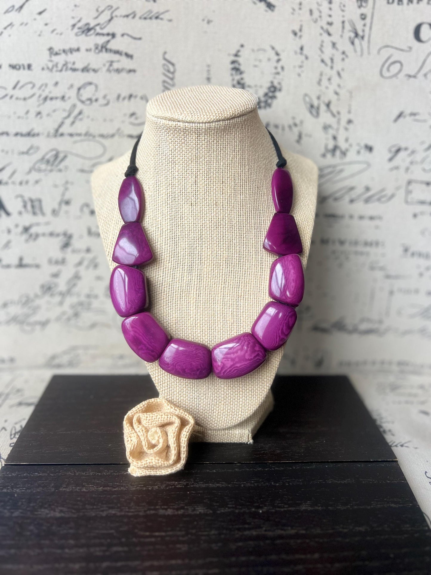 Purple beads necklace Tagua jewelry Adjustable cord Art to wear Big bead necklace women Mothers day gifts Spring fashion Statement necklace