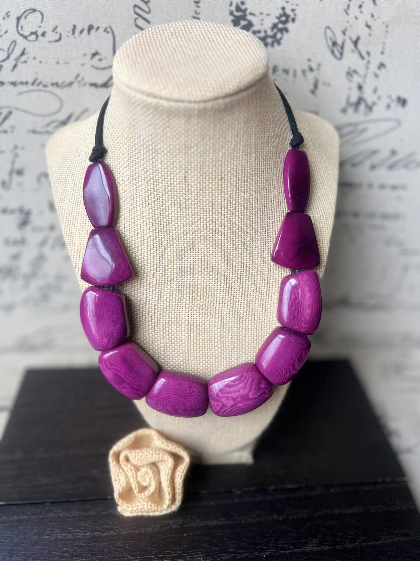 Purple beads necklace Tagua jewelry Adjustable cord Art to wear Big bead necklace women Fall fashion 2025s Fall fashion Statement necklace