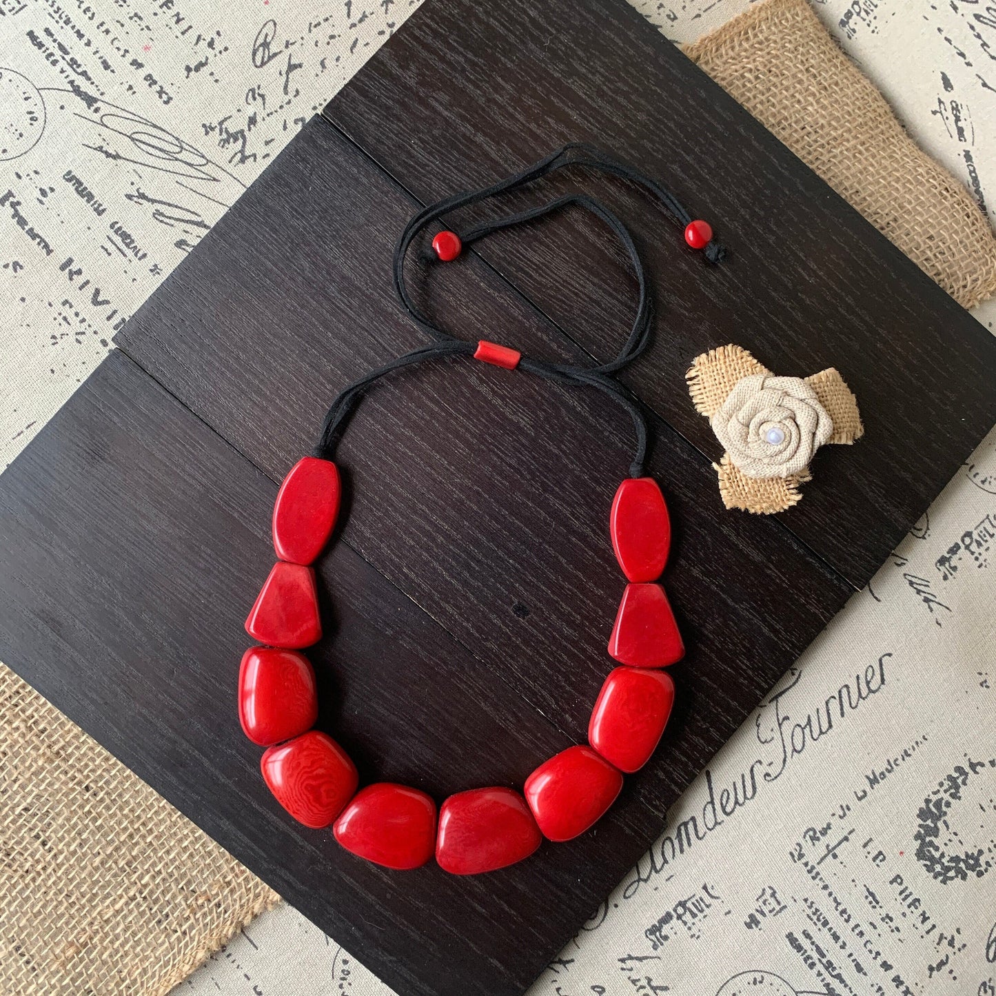 Red necklace simple Tagua nut necklace Adjustable cord Mothers day gifts for wife Wearable art Big bold necklaces Summer fashion Art to wear