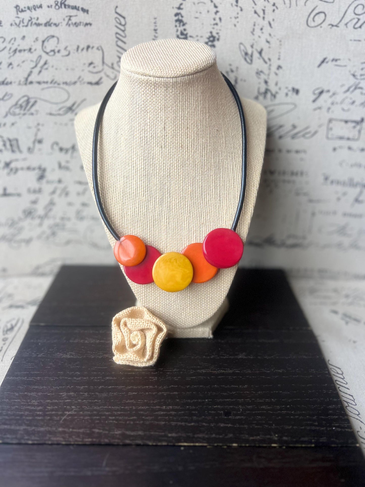 Orange red and yellow pendant necklace Tagua jewelry Beaded pendant necklace Geometric pendant Necklace with magnetic clasp Mothers day gift