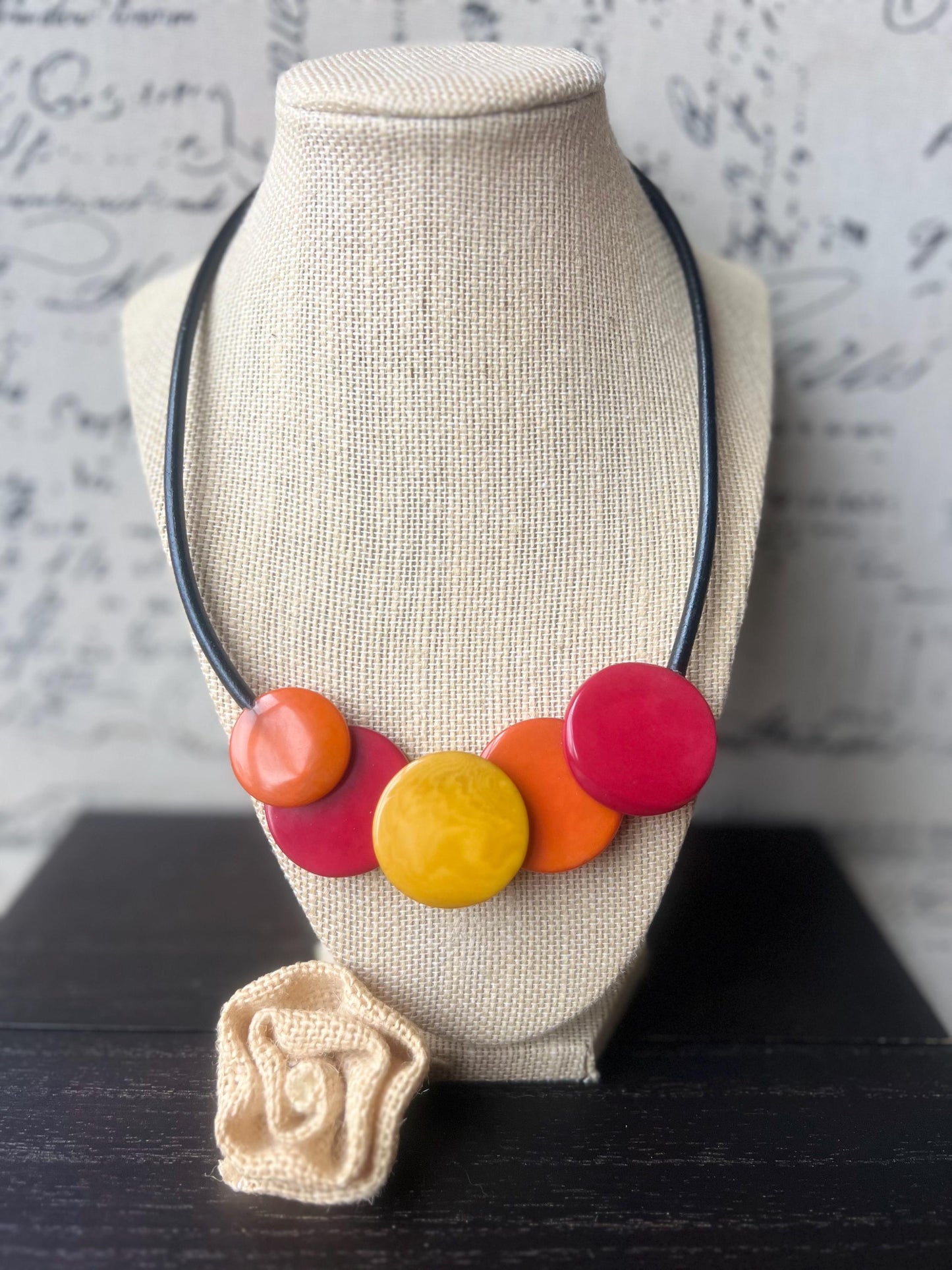 Orange red and yellow pendant necklace Tagua jewelry Beaded pendant necklace Geometric pendant Necklace with magnetic clasp Mothers day gift