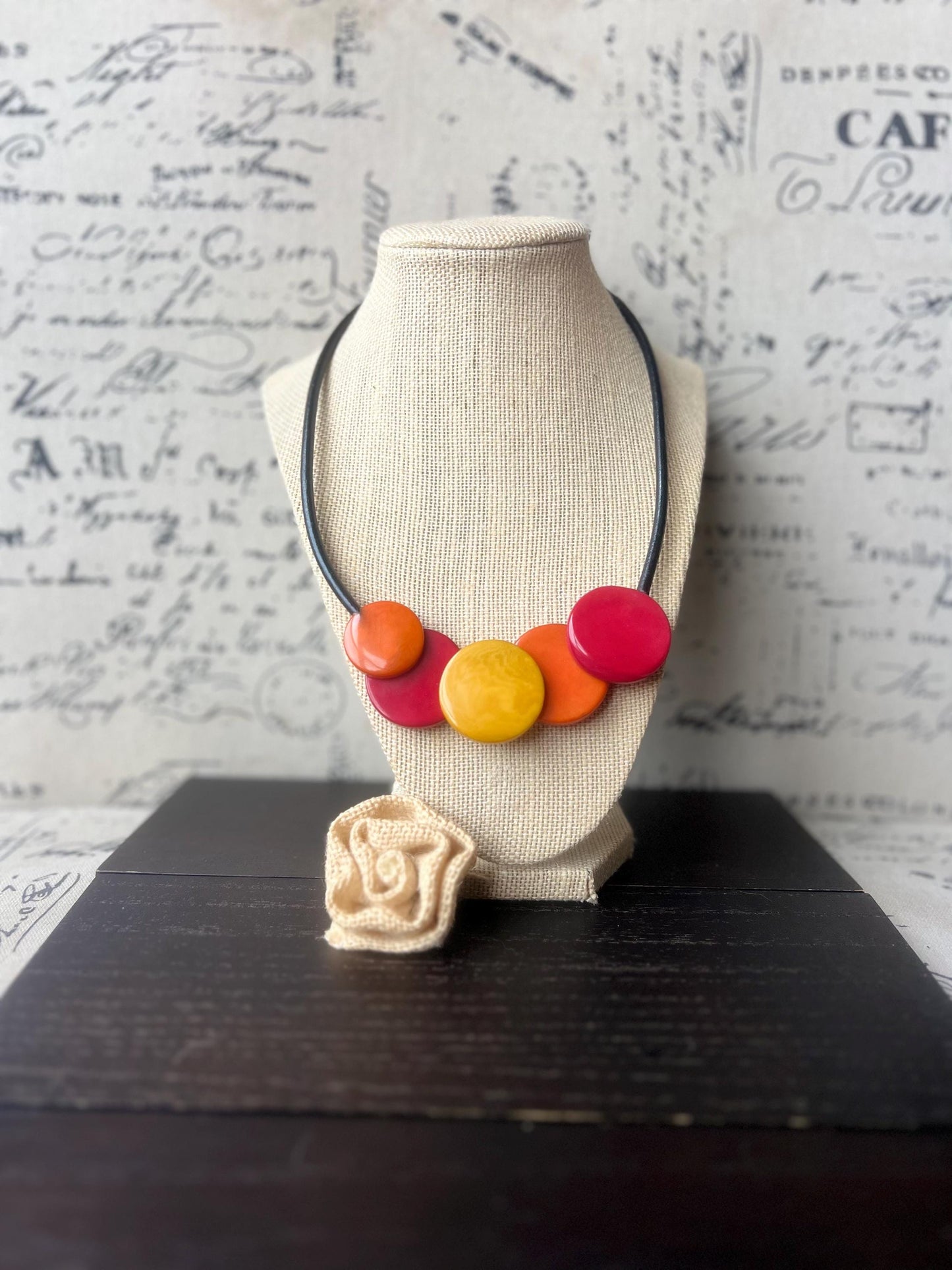 Orange red and yellow pendant necklace Tagua jewelry Beaded pendant necklace Geometric pendant Necklace with magnetic clasp Mothers day gift