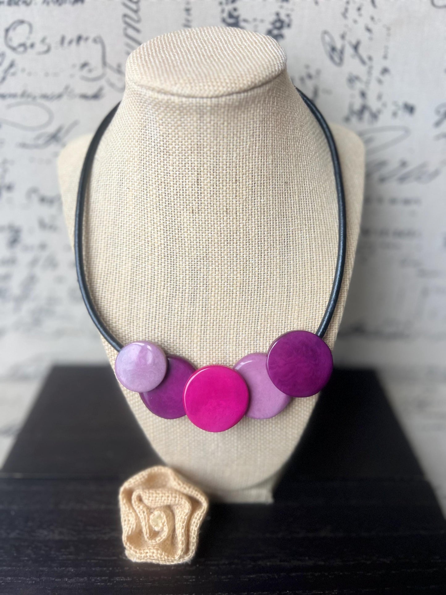 Pink and purple pendant necklace Tagua jewelry Mothers day gift Beaded pendant necklace Art to wear Necklace with magnetic clasp Lightweight