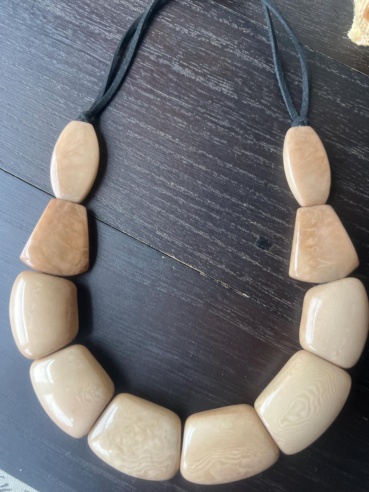 Beige beaded necklace Tagua jewelry Art to wear Big bold necklaces for women Adjustable cord Thick handmade beads necklace Mothers day gifts