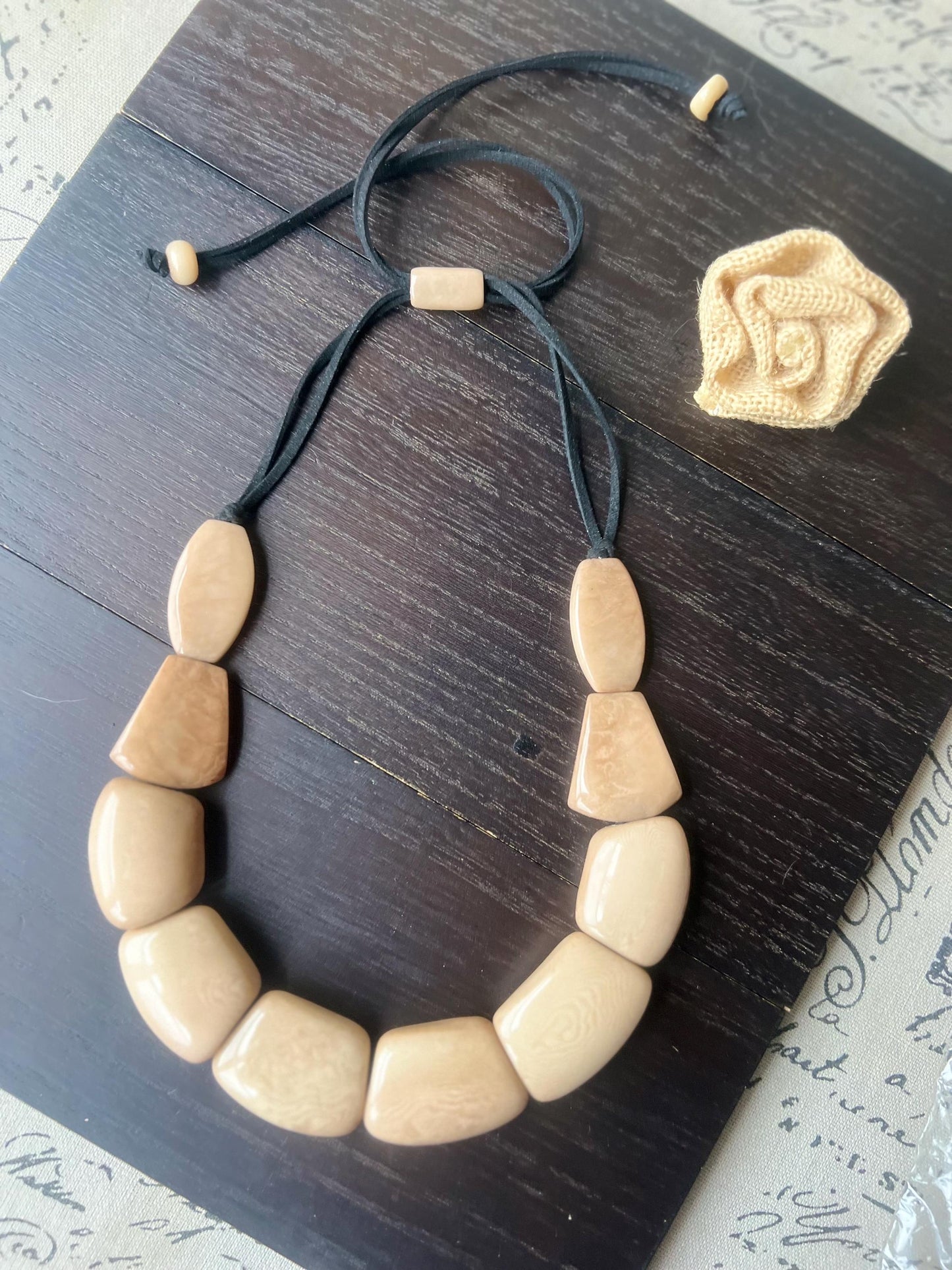 Beige beaded necklace Tagua jewelry Art to wear Big bold necklaces for women Adjustable cord Thick handmade beads necklace Mothers day gifts