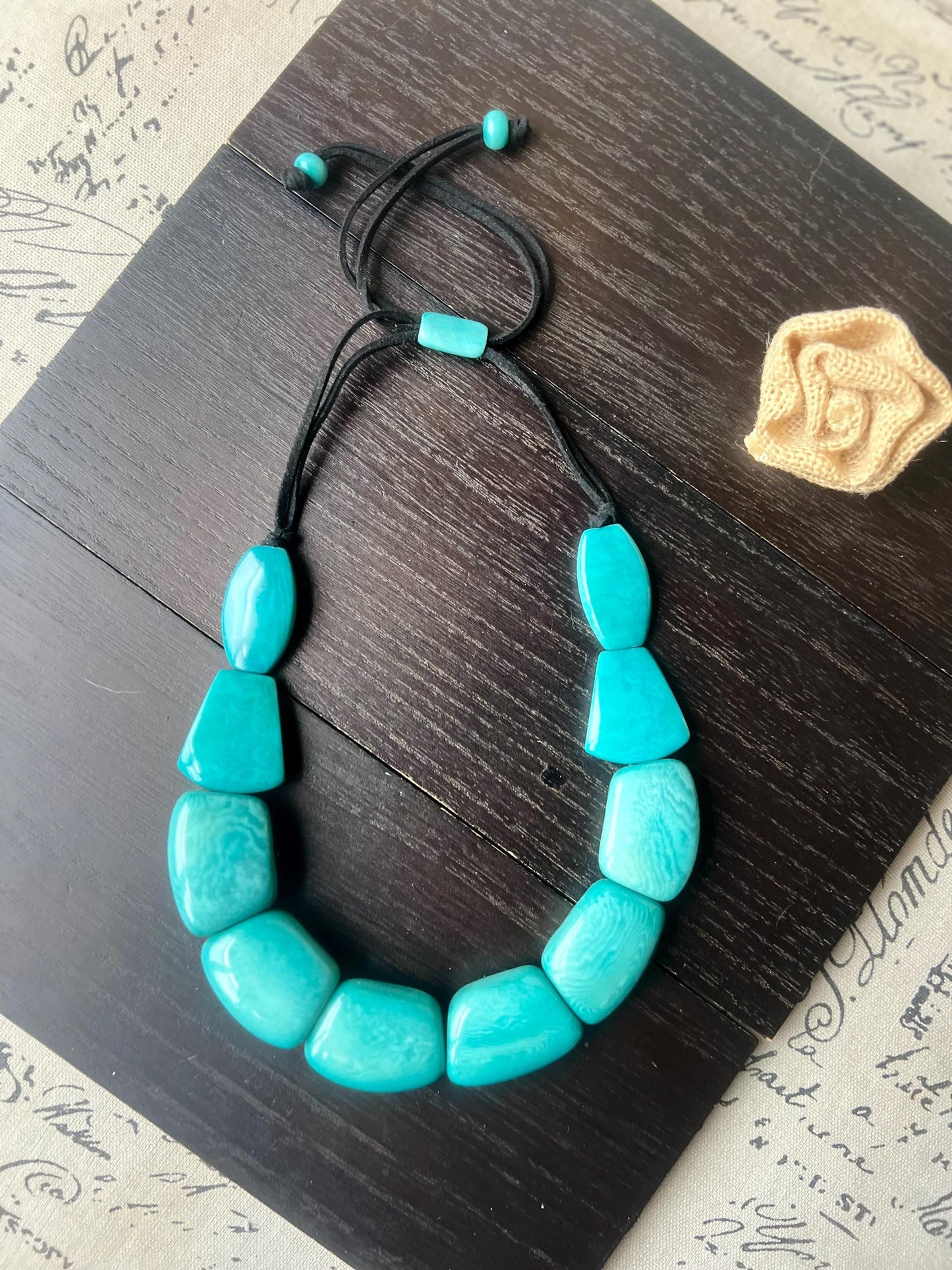 Tagua necklace teal Art to wear Thick beaded necklace Adjustable cord Big bead necklace women Chunky necklace Wearable art Mothers day gifts
