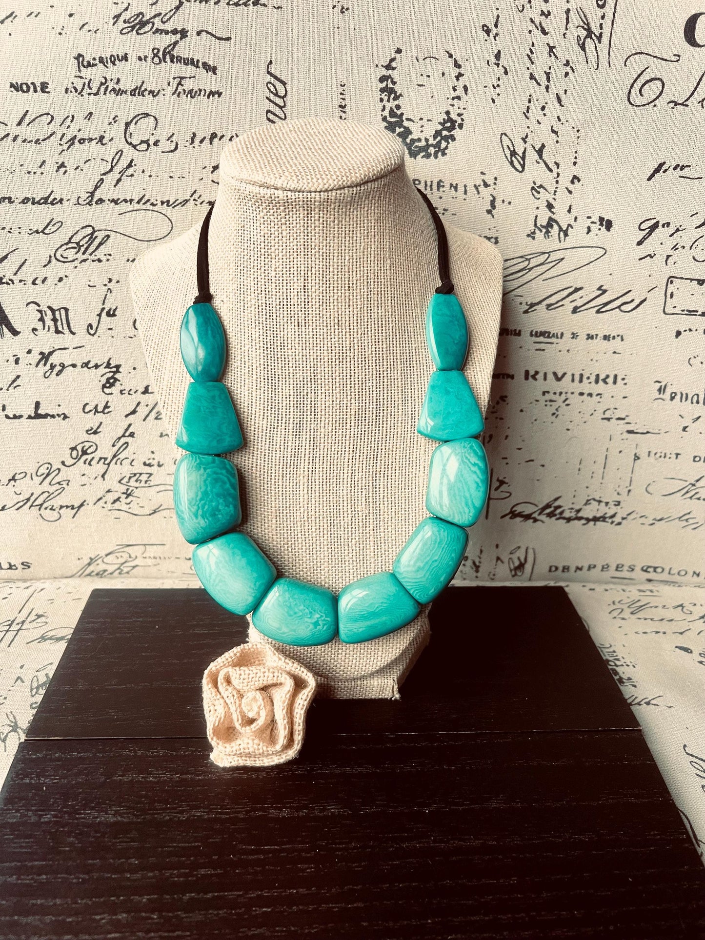 Tagua necklace teal Art to wear Thick beaded necklace Adjustable cord Big bead necklace women Chunky necklace Wearable art Mothers day gifts