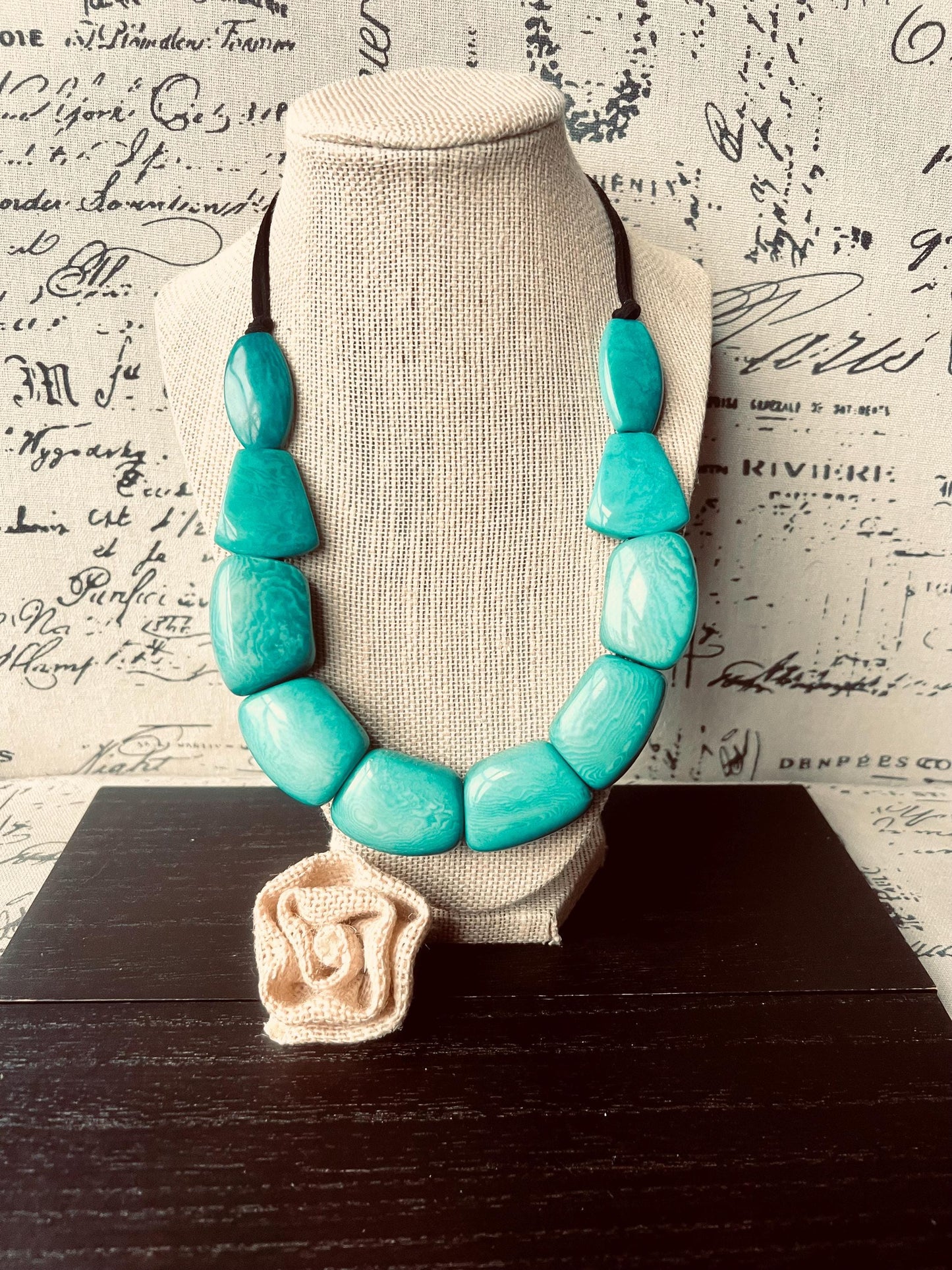 Turquoise tagua necklace Art to wear Thick beaded necklace Adjustable cord Big bead necklace women Artsy gifts Chunky necklace Wearable art